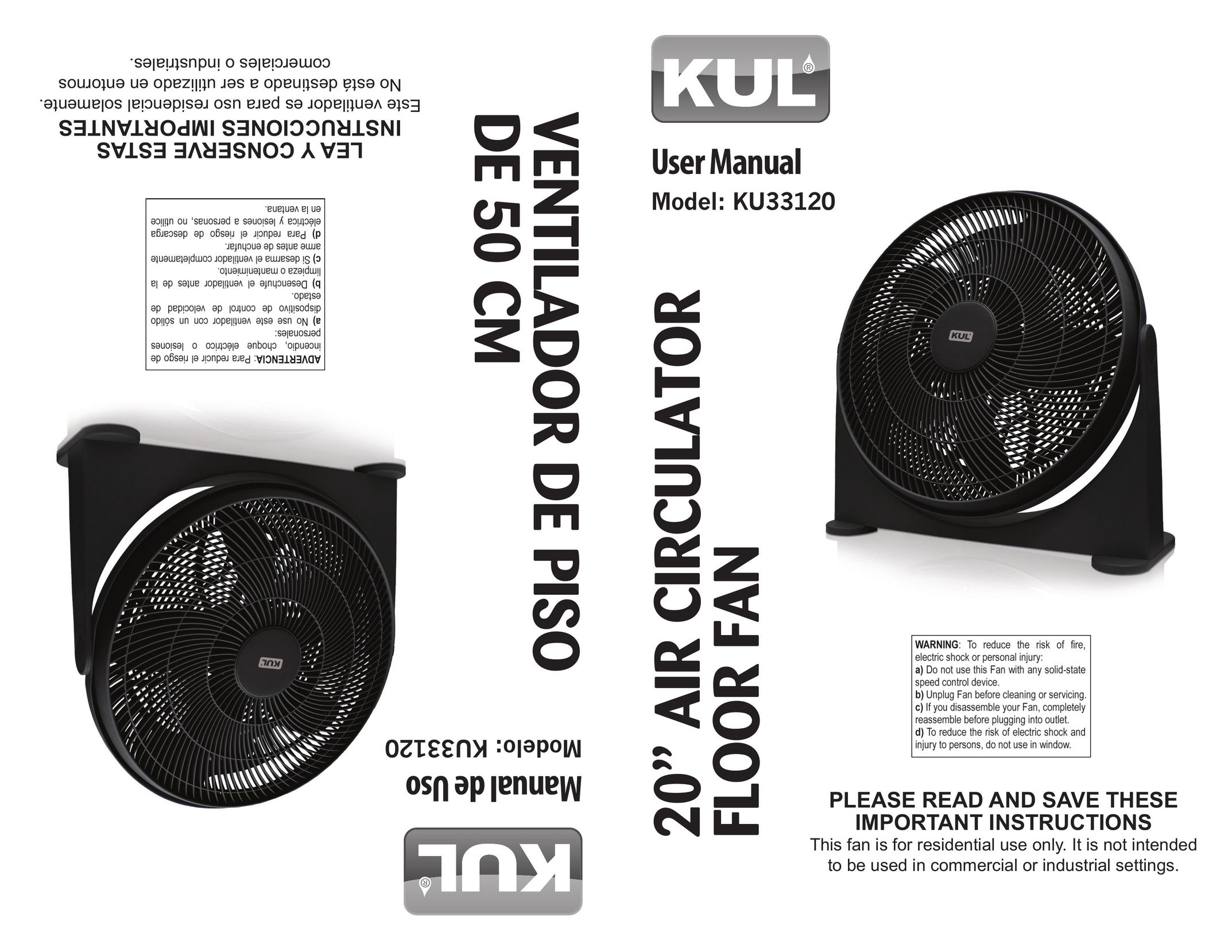 Continental Electric KU33120 Fan User Manual