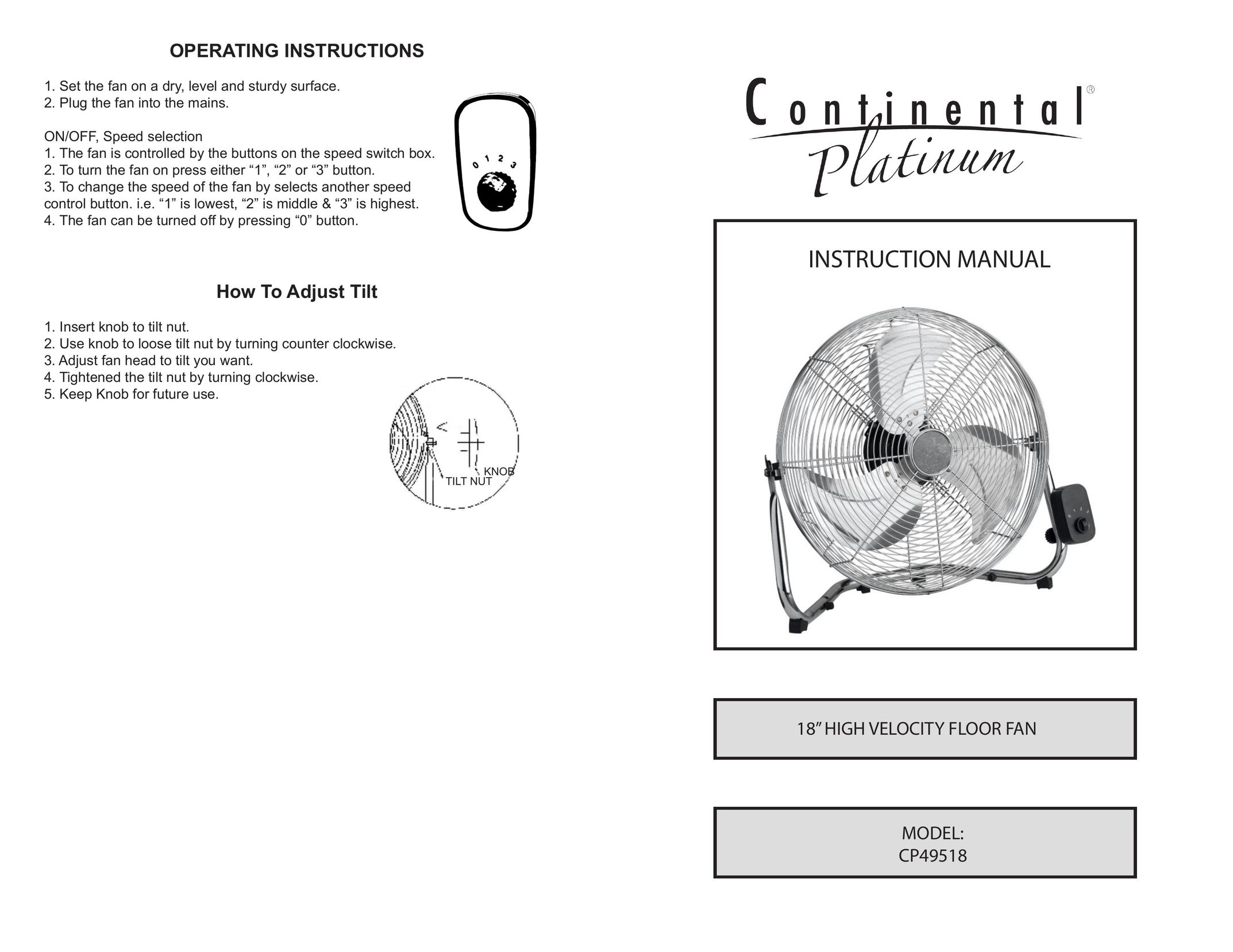 Continental Platinum CP49518 Fan User Manual