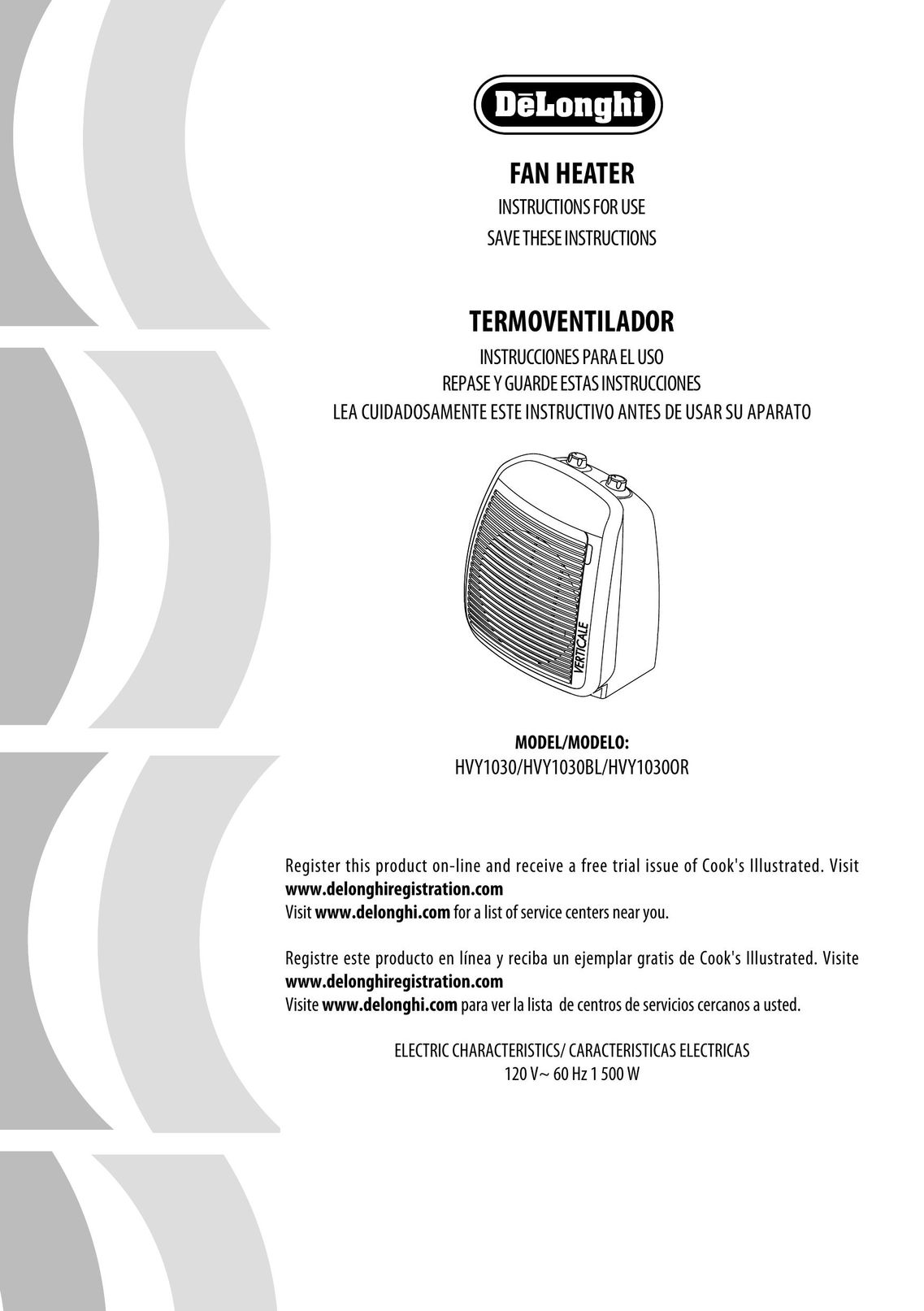 DeLonghi HVY1030BL Fan User Manual