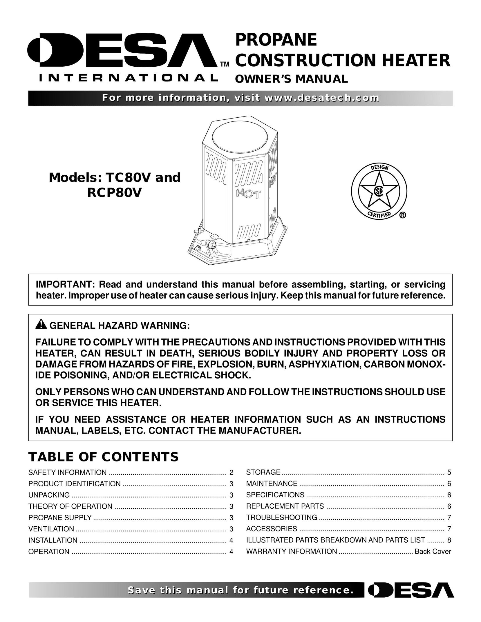 Desa TC80V Fan User Manual