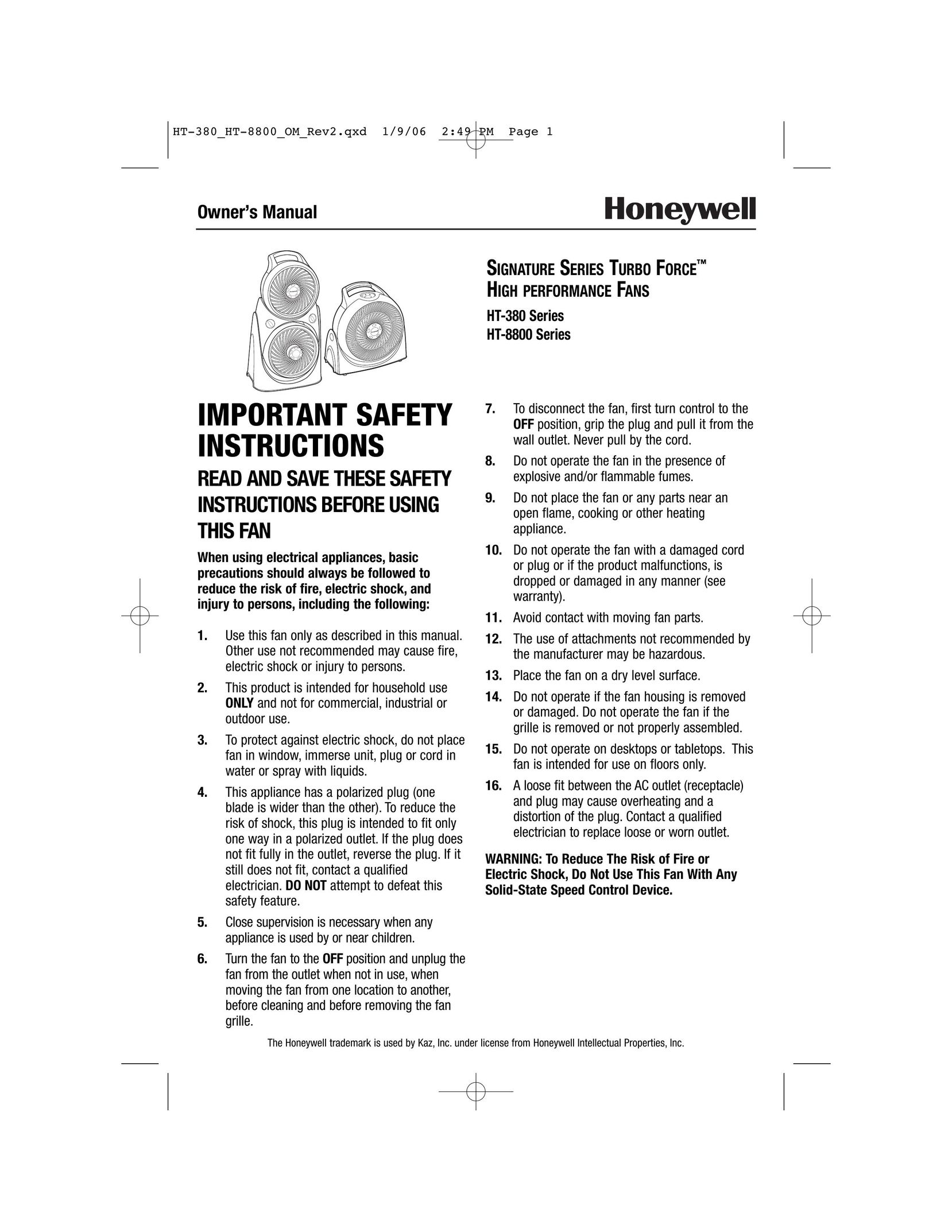 Honeywell HT-8800 Series Fan User Manual