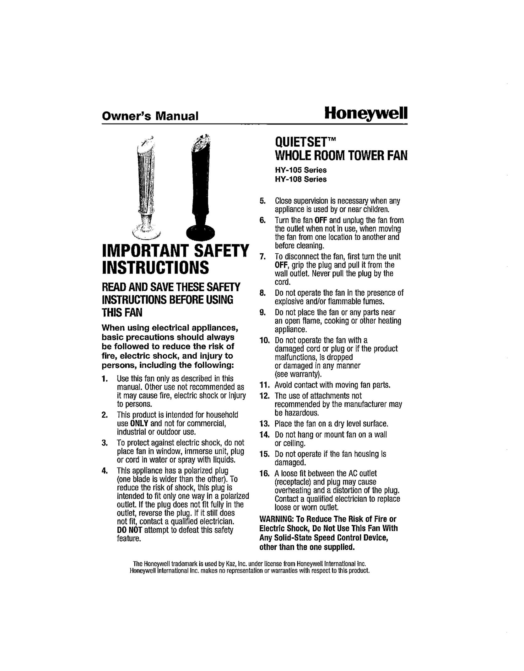 Honeywell HY108 Fan User Manual