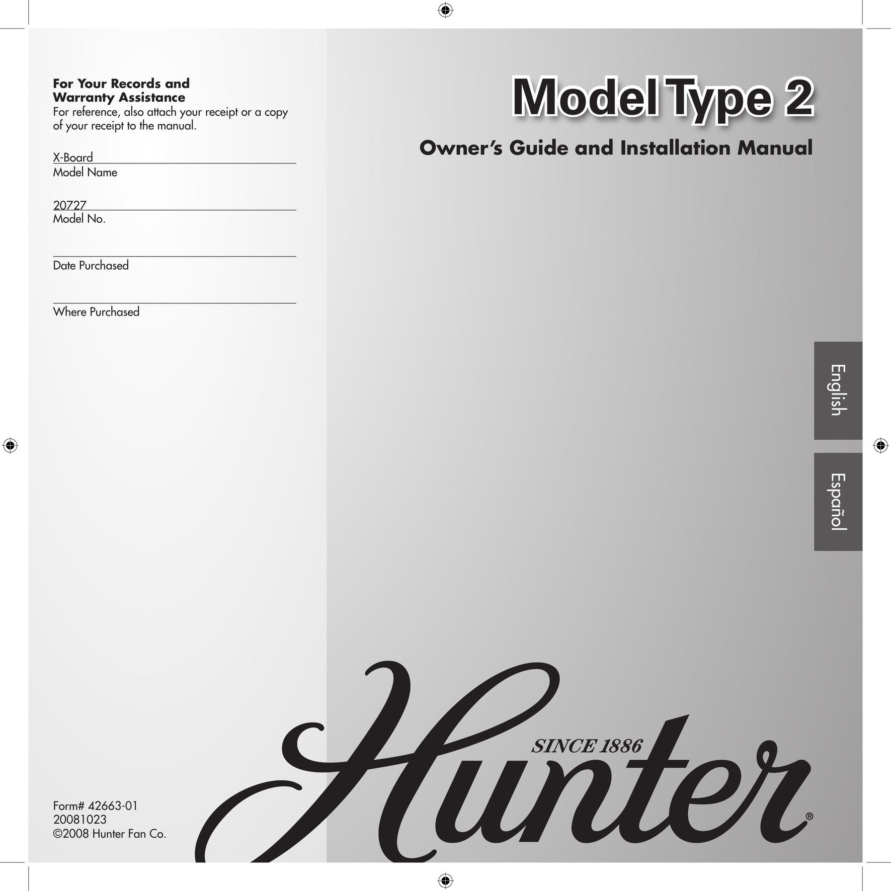 Hunter Fan 20727 Fan User Manual