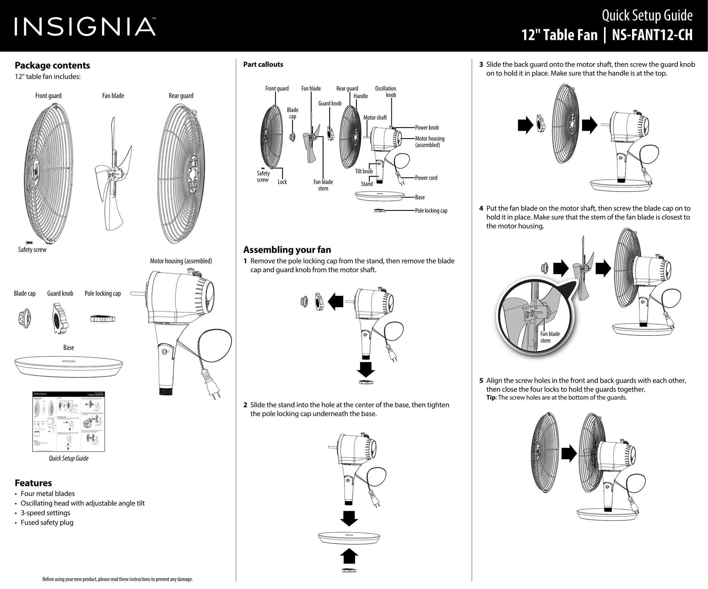 Insignia NS-FANT12-CH Fan User Manual