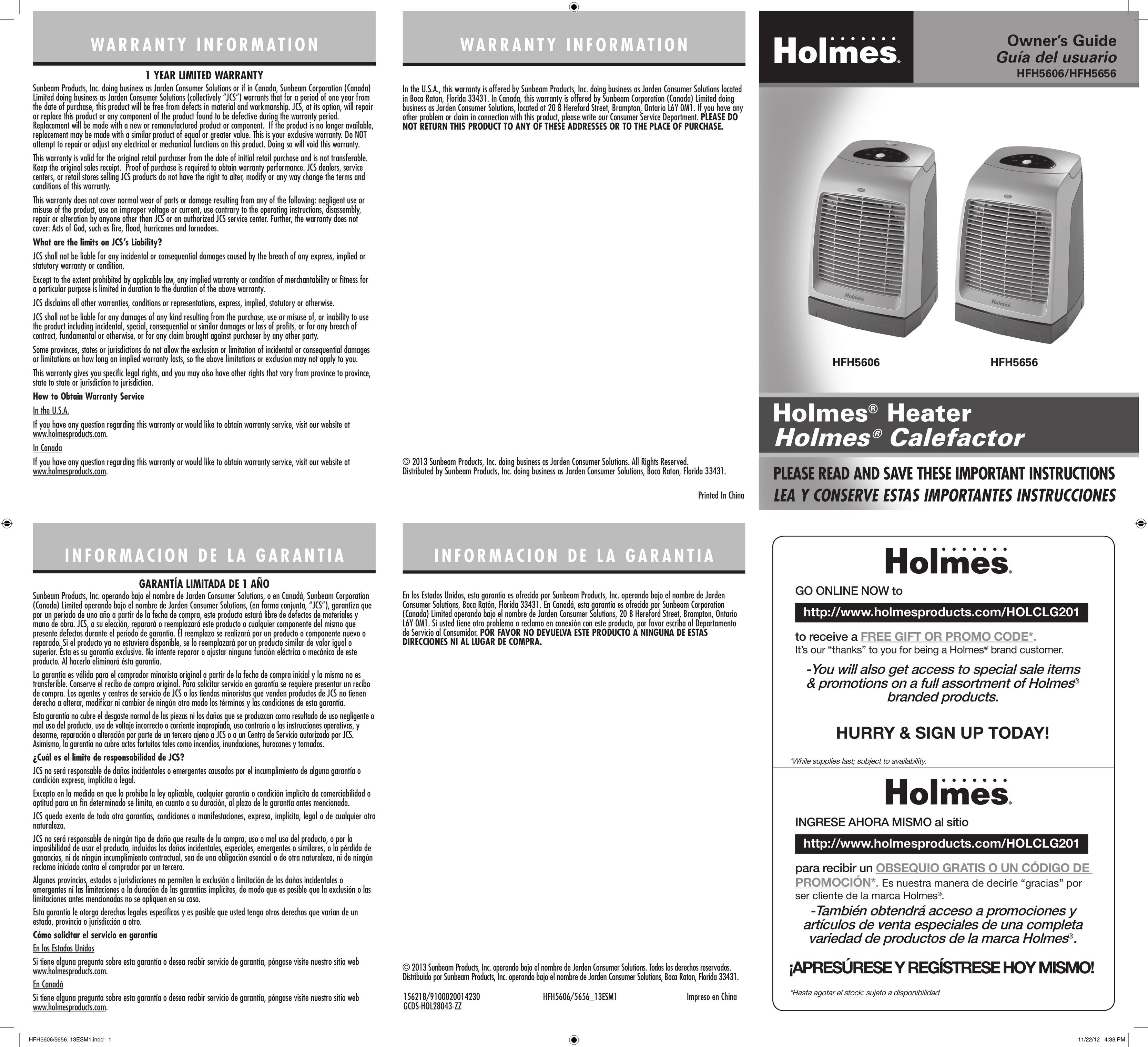 Jarden consumer Solutions HFH5606UM Fan User Manual