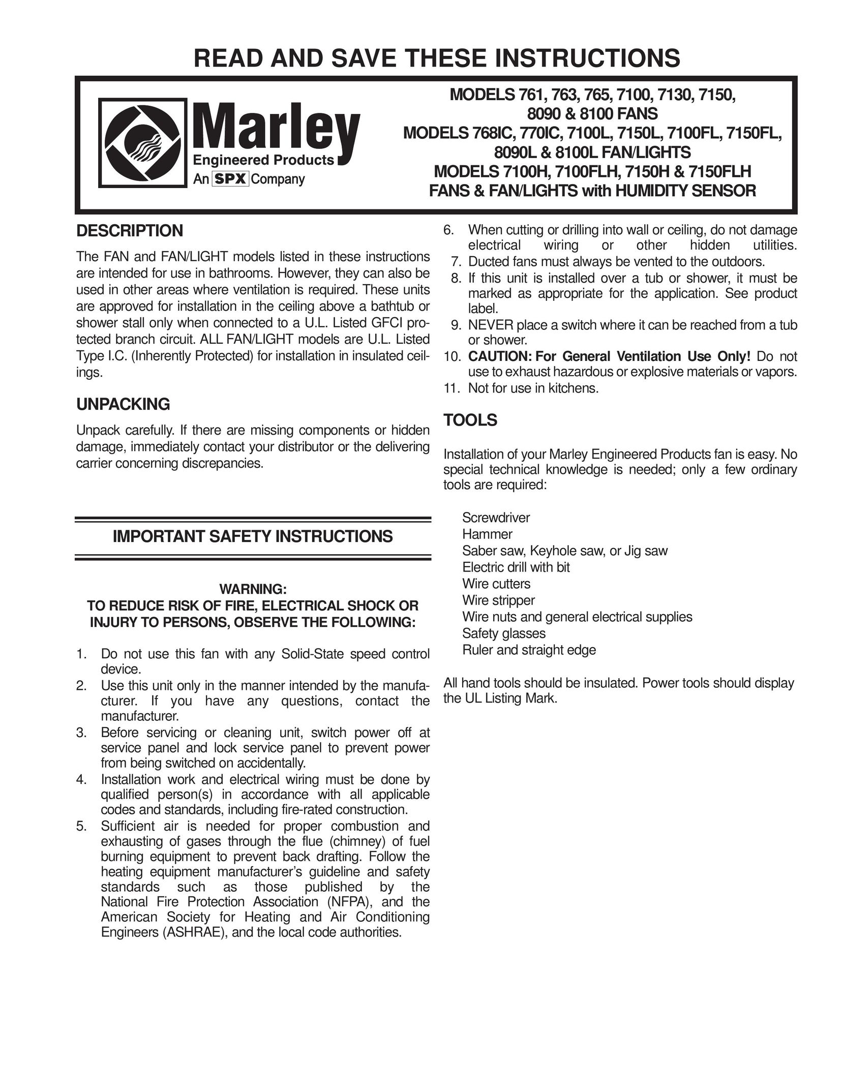 Marley Engineered Products 761 Fan User Manual