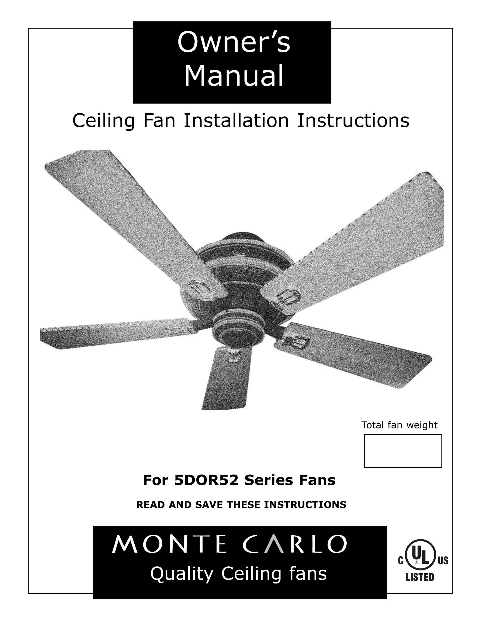 Monte Carlo Fan Company 5DOR52 Fan User Manual