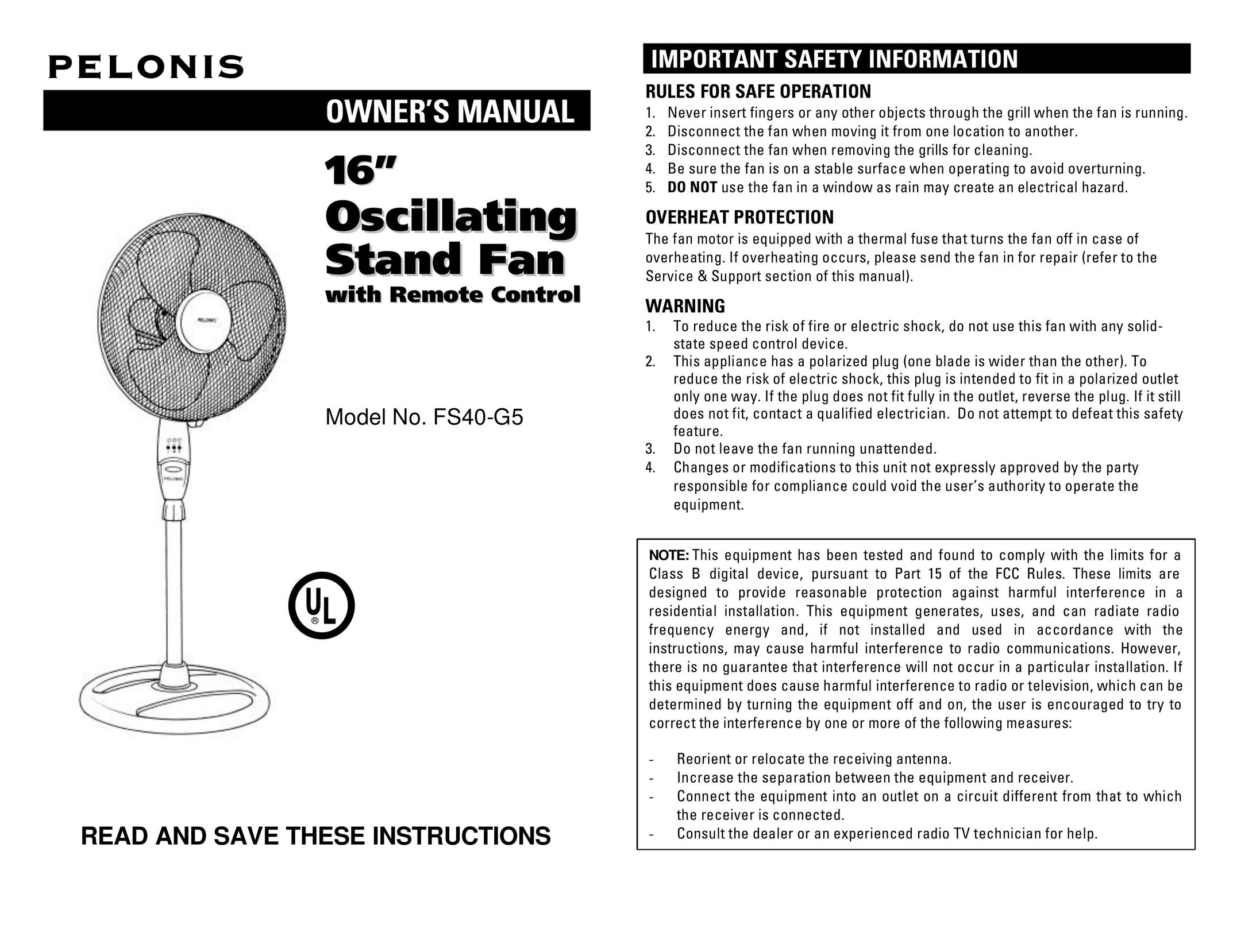 Pelonis FS40-G5 Fan User Manual