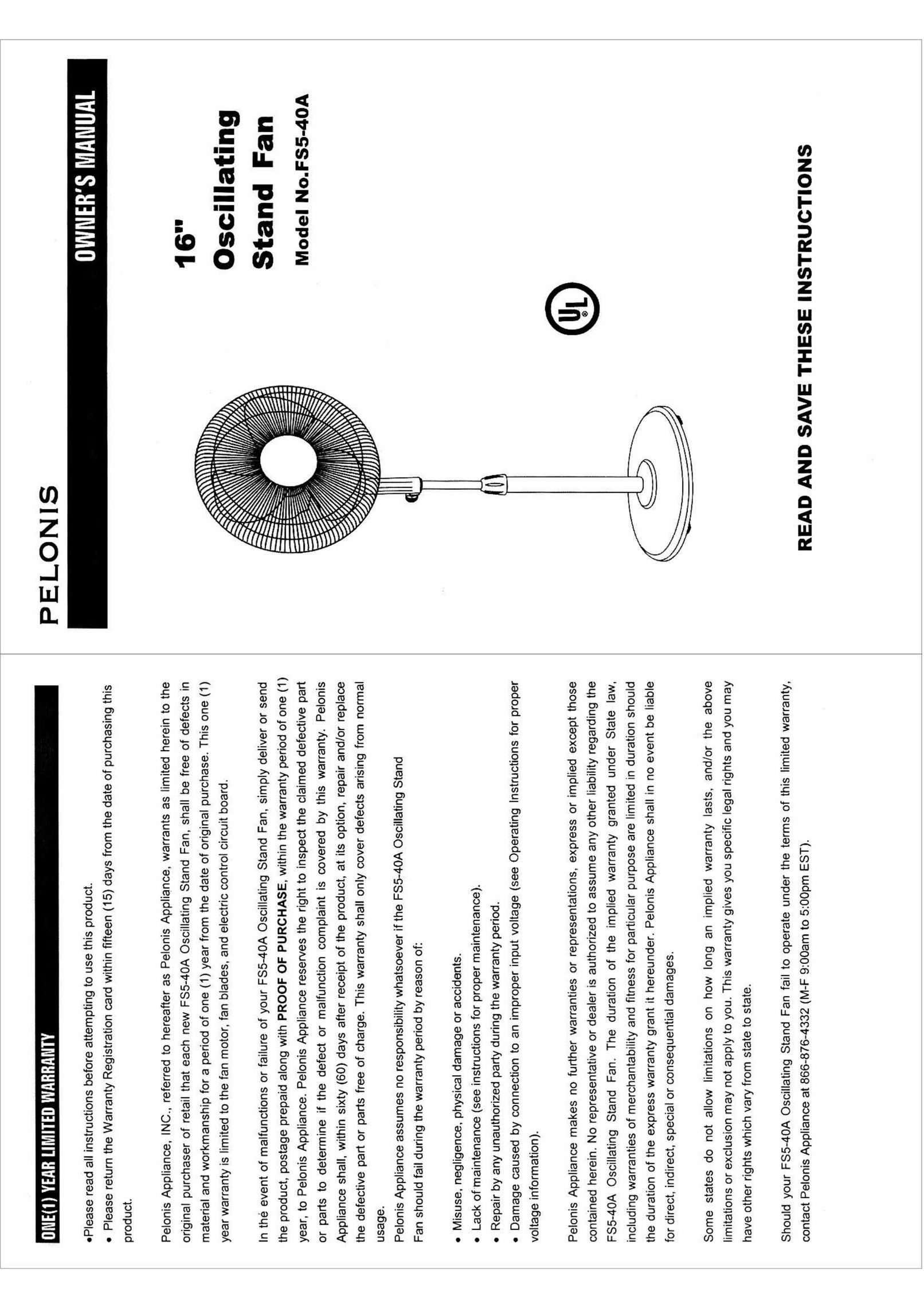 Pelonis FS5-40A Fan User Manual