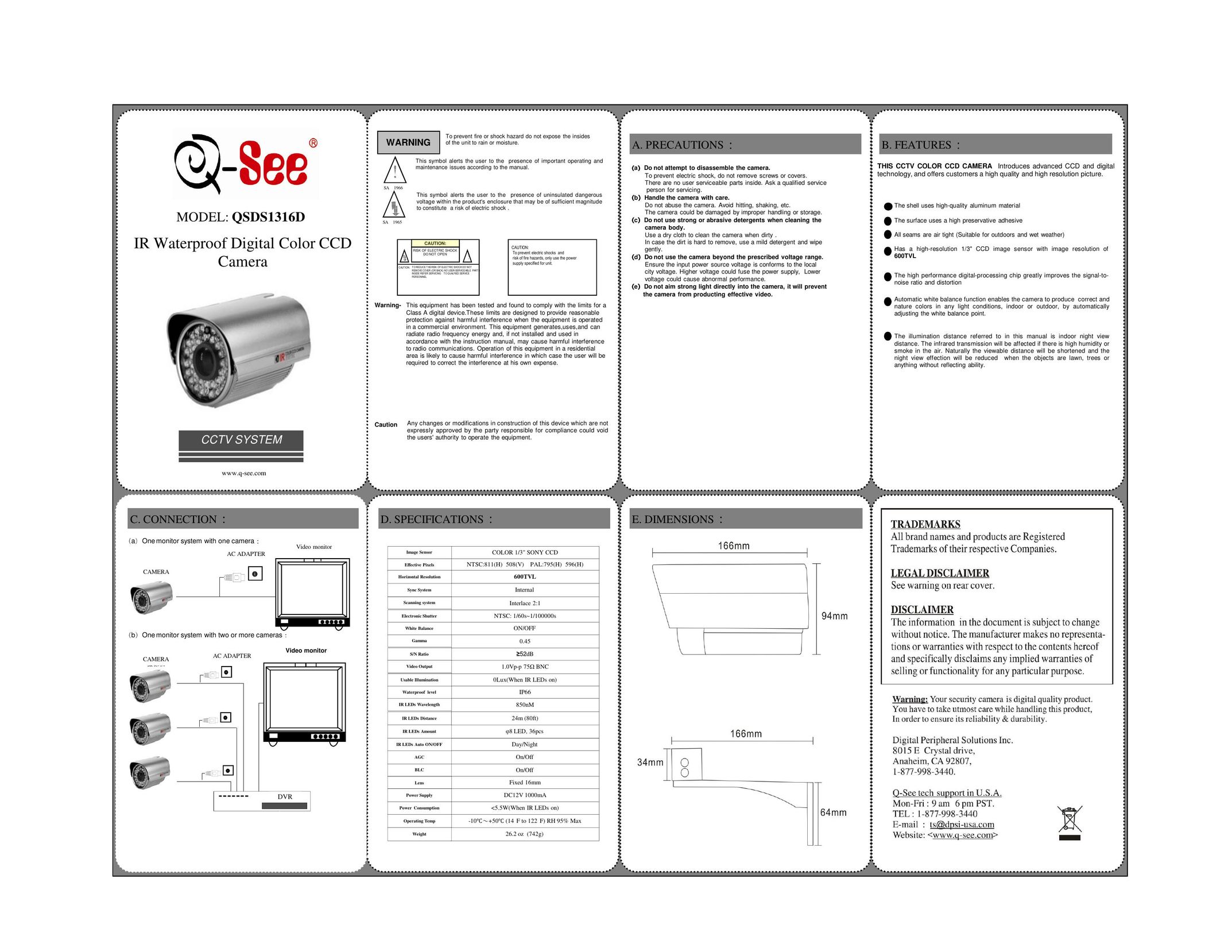Q-See QSDS1316D Fan User Manual