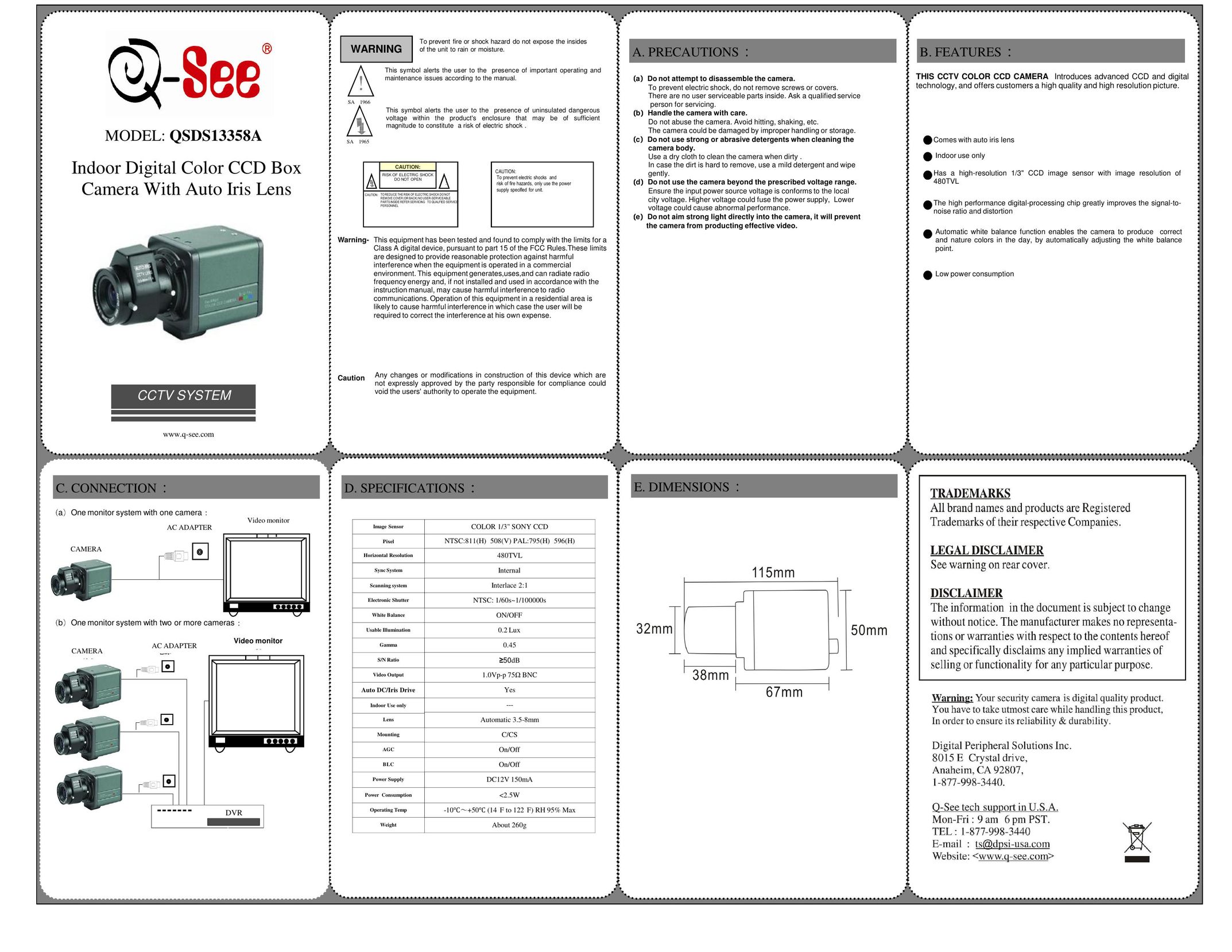 Q-See QSDS13358A Fan User Manual