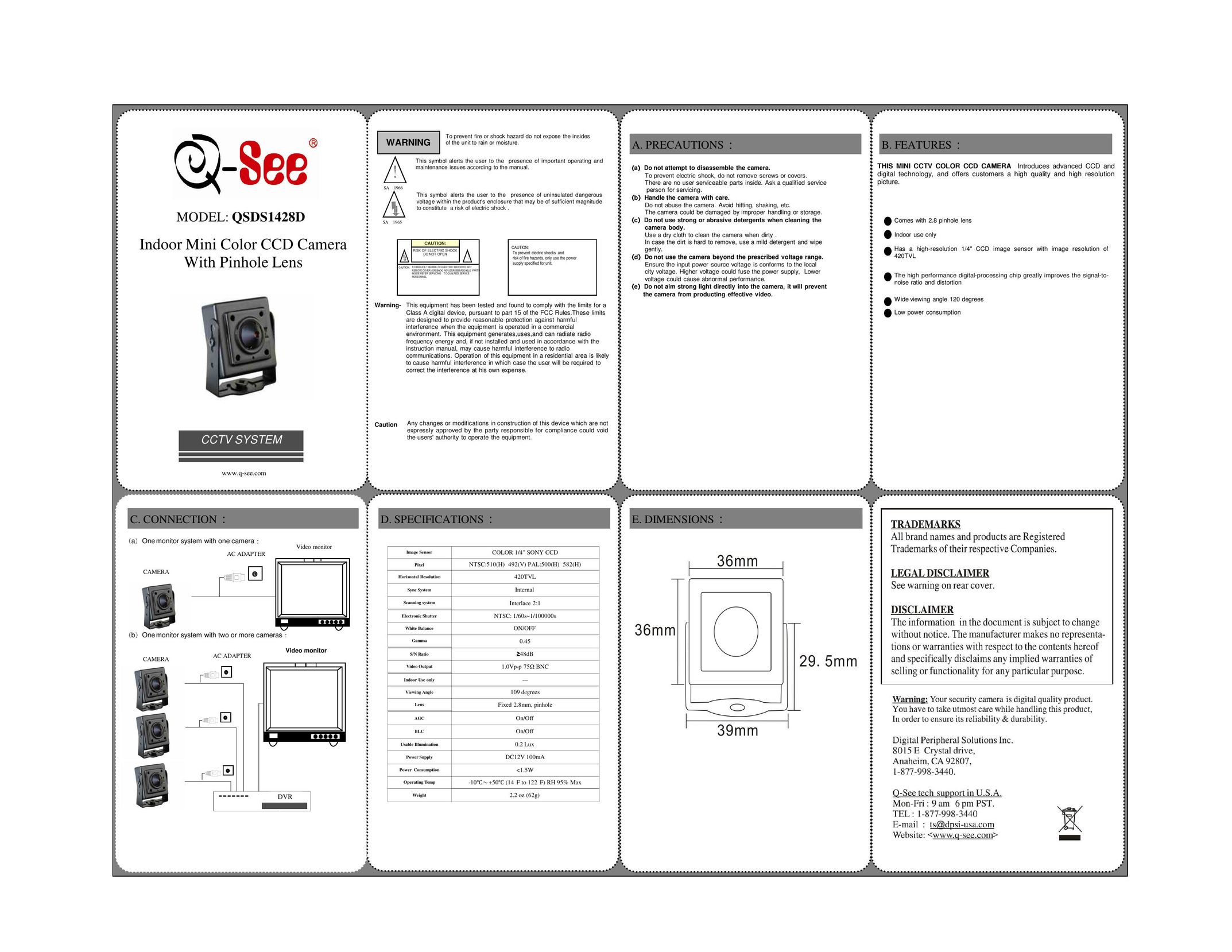 Q-See QSDS1428D Fan User Manual