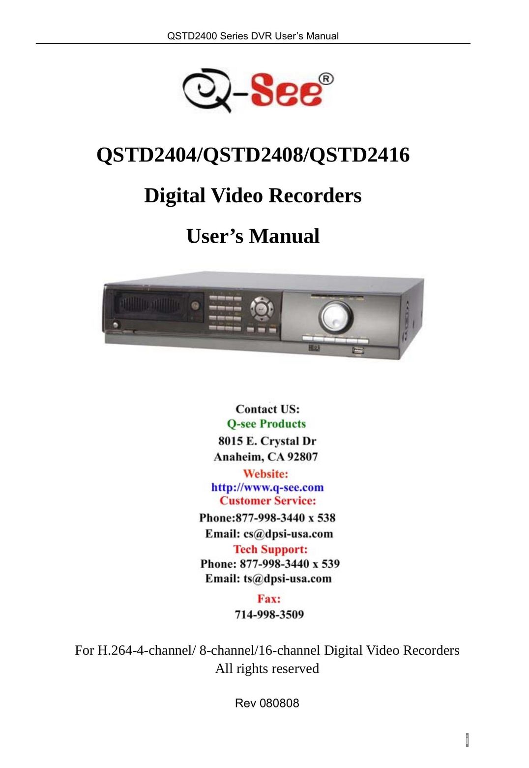 Q-See QSTD2404 Fan User Manual