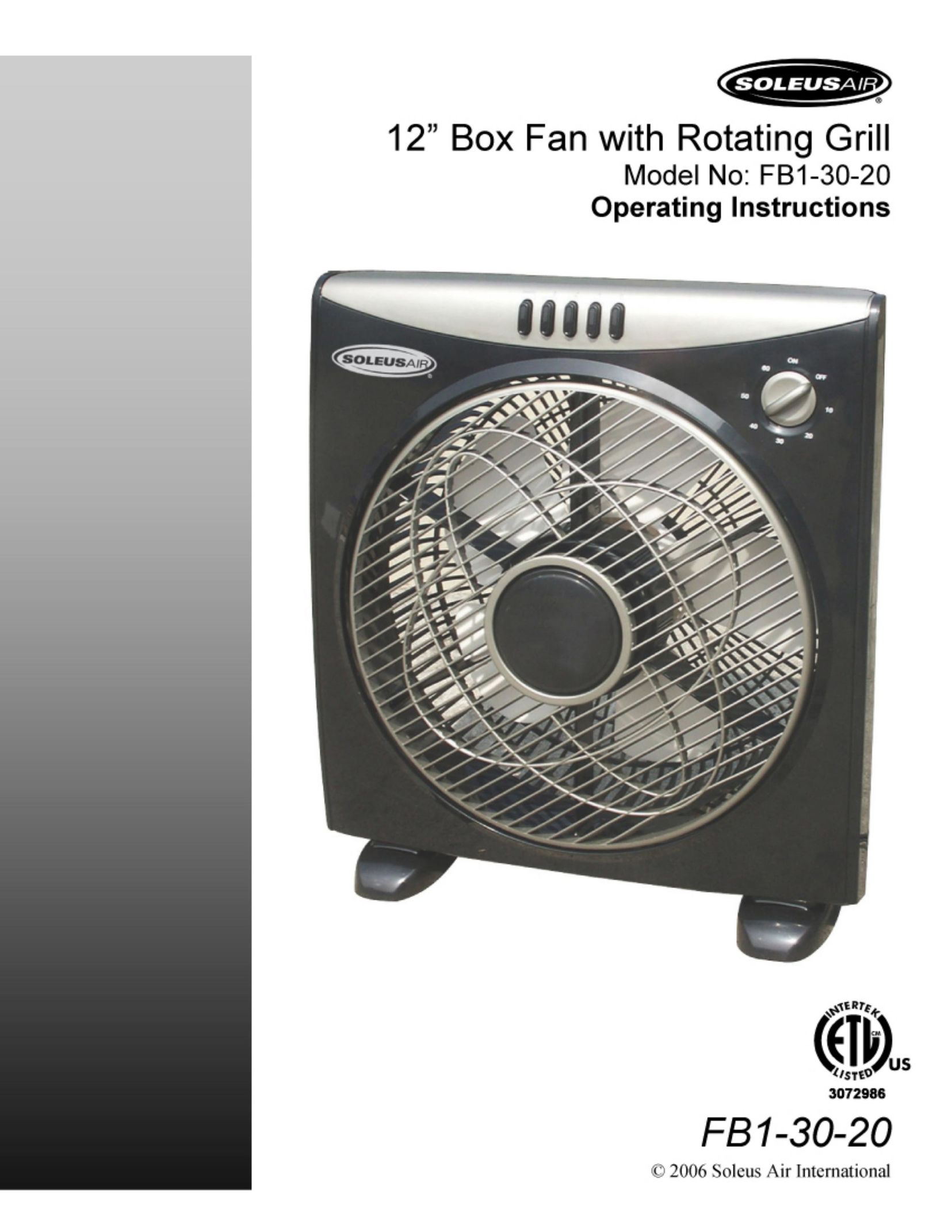 Soleus Air FB1-30-20 Fan User Manual