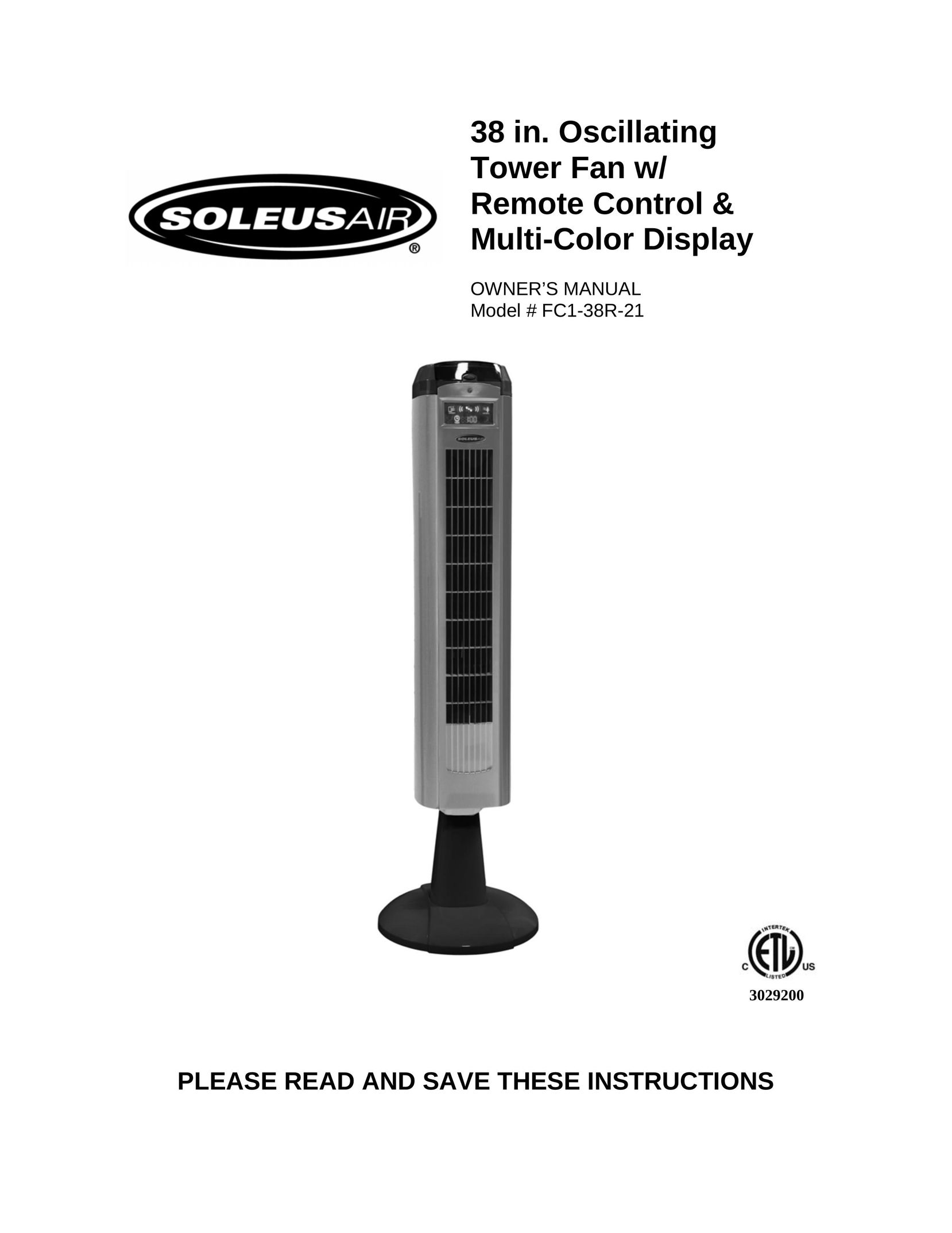 Soleus Air FC1-38R-21 Fan User Manual