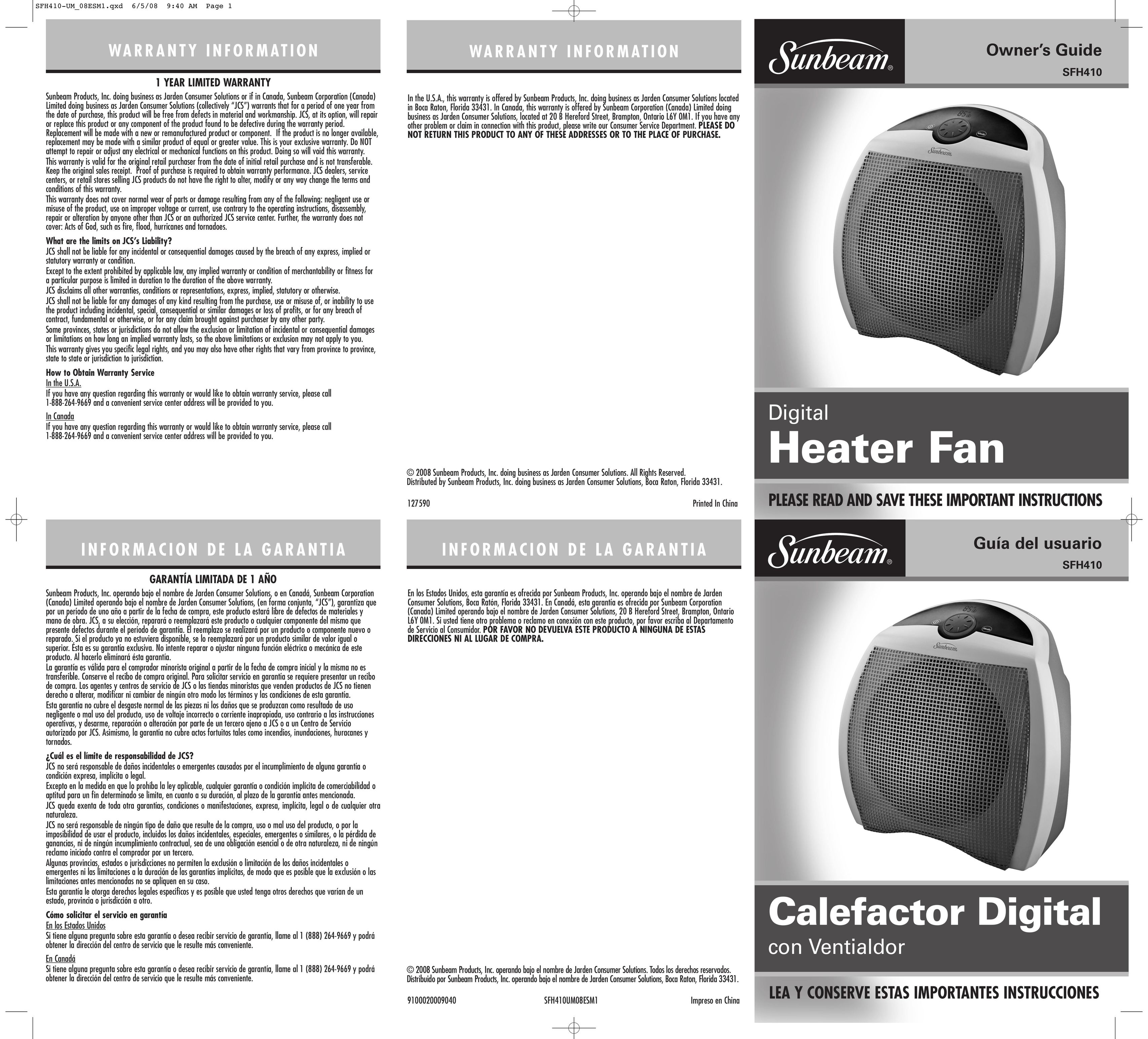 Sunbeam 9100020009040 Fan User Manual