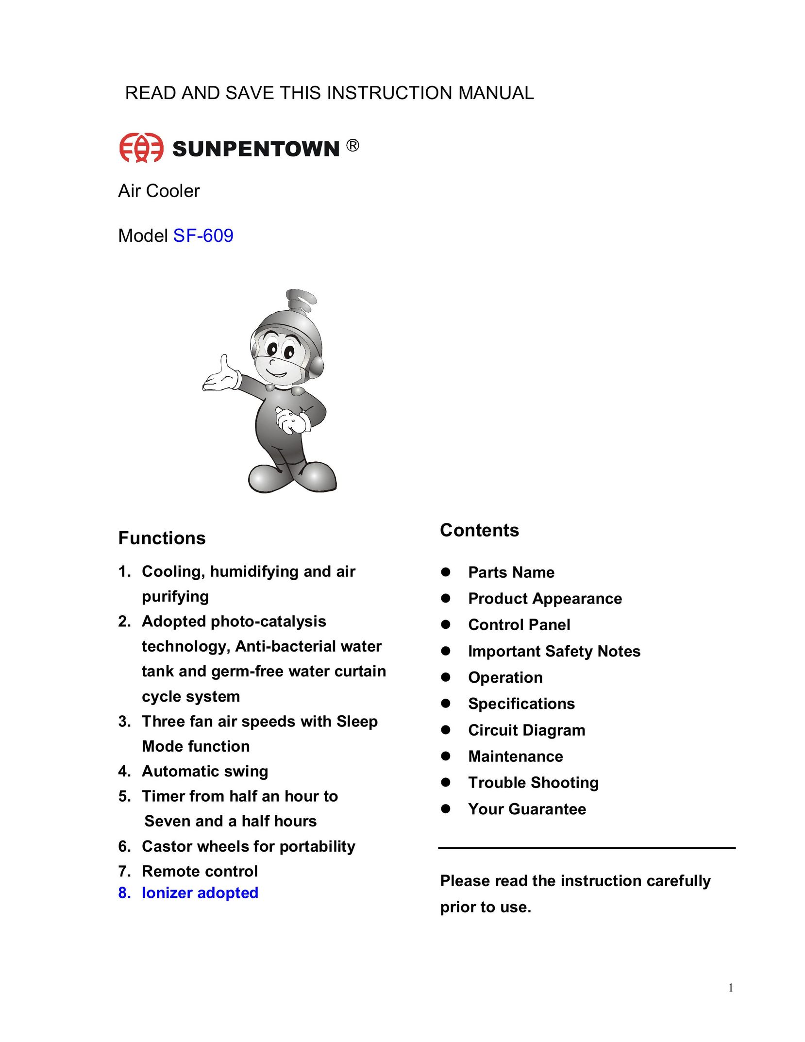 Sunpentown Intl SF-609 Fan User Manual