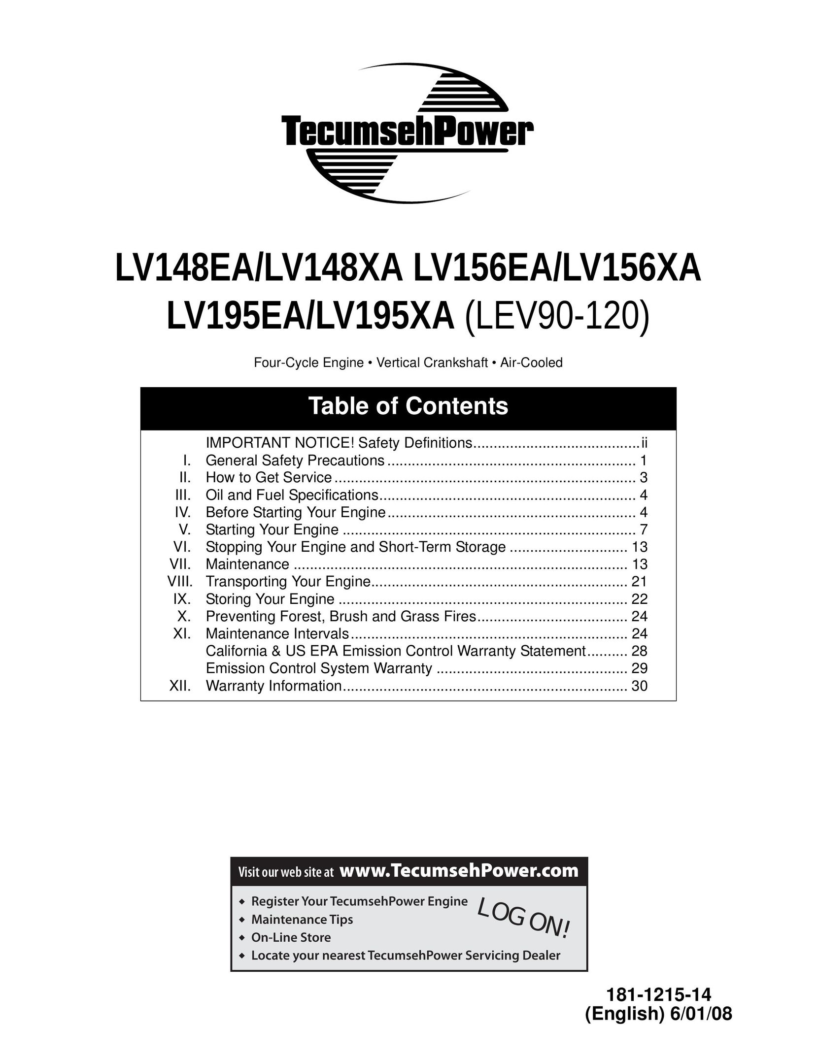 Tecumseh LV156EA Fan User Manual