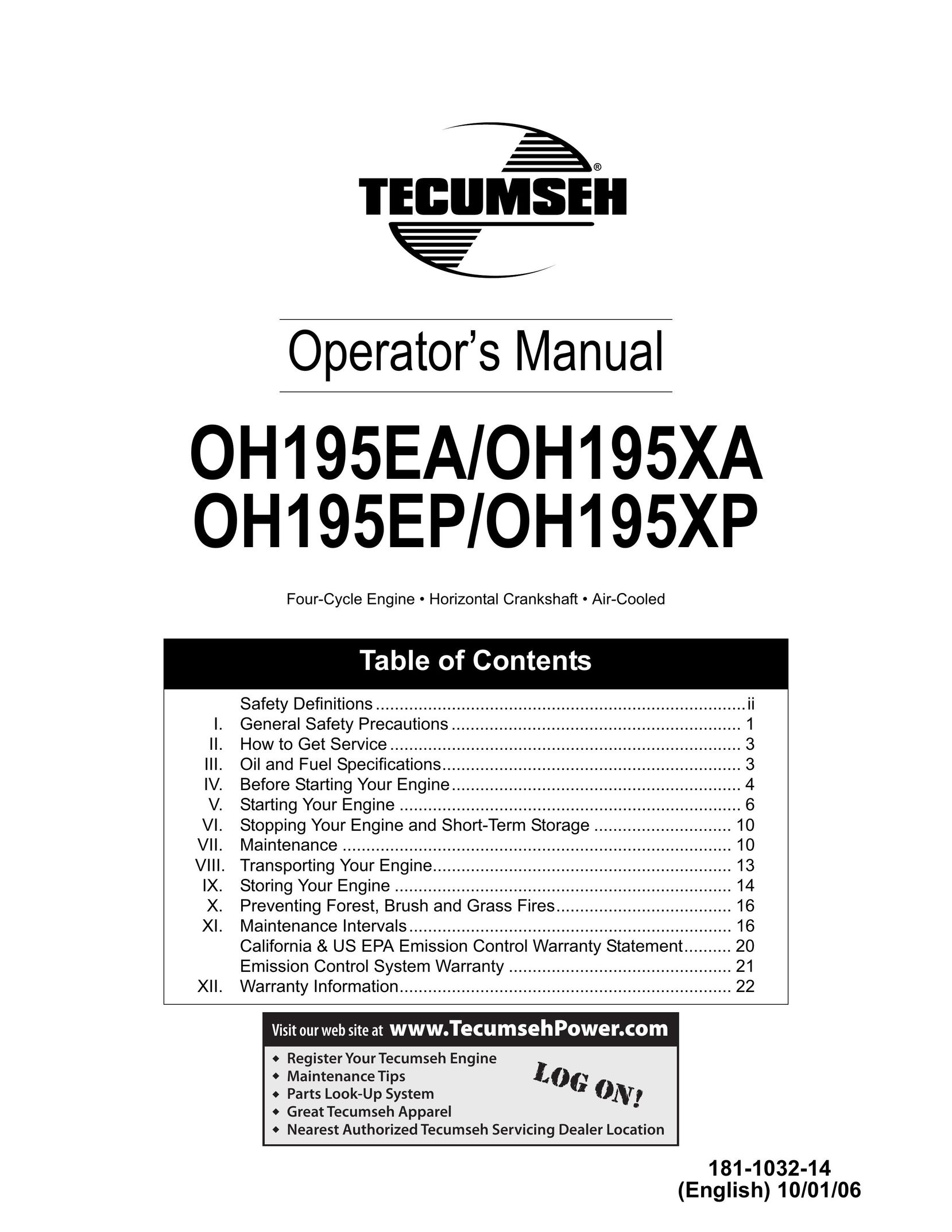 Tecumseh OH195EP Fan User Manual