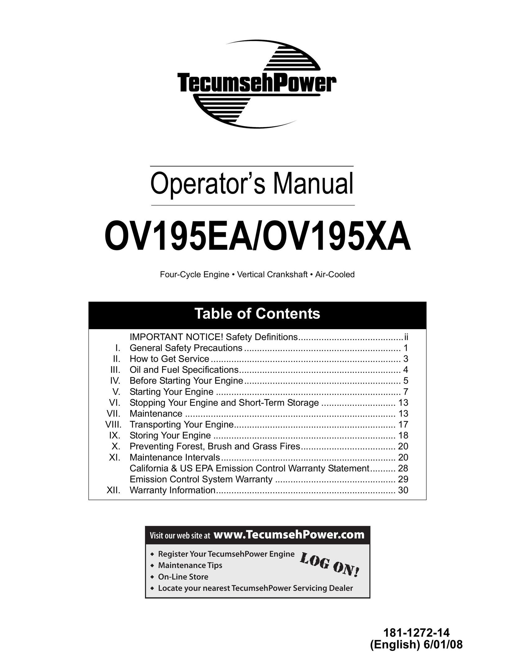 Tecumseh OV195EA Fan User Manual