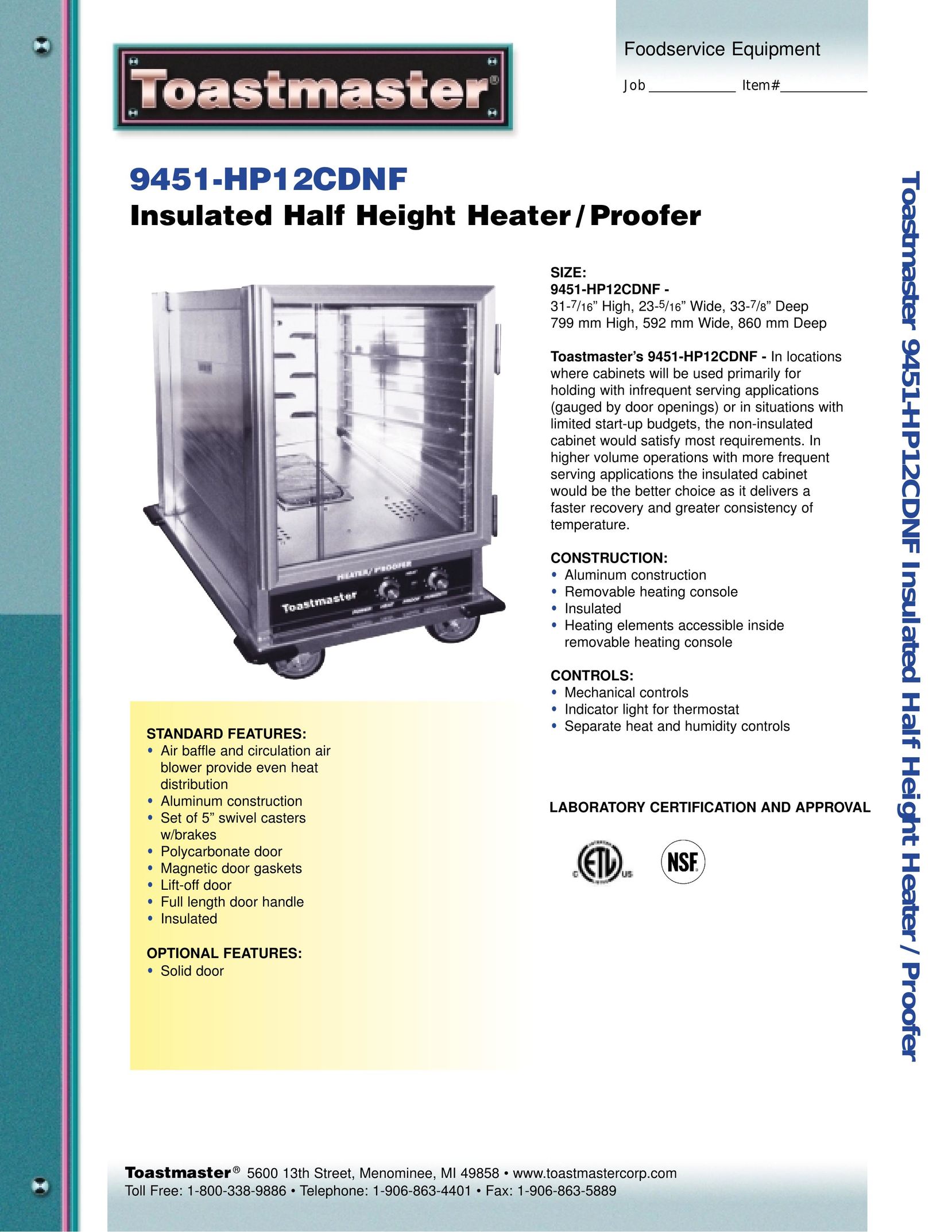 Toastmaster 9451-HP12CDNF Fan User Manual