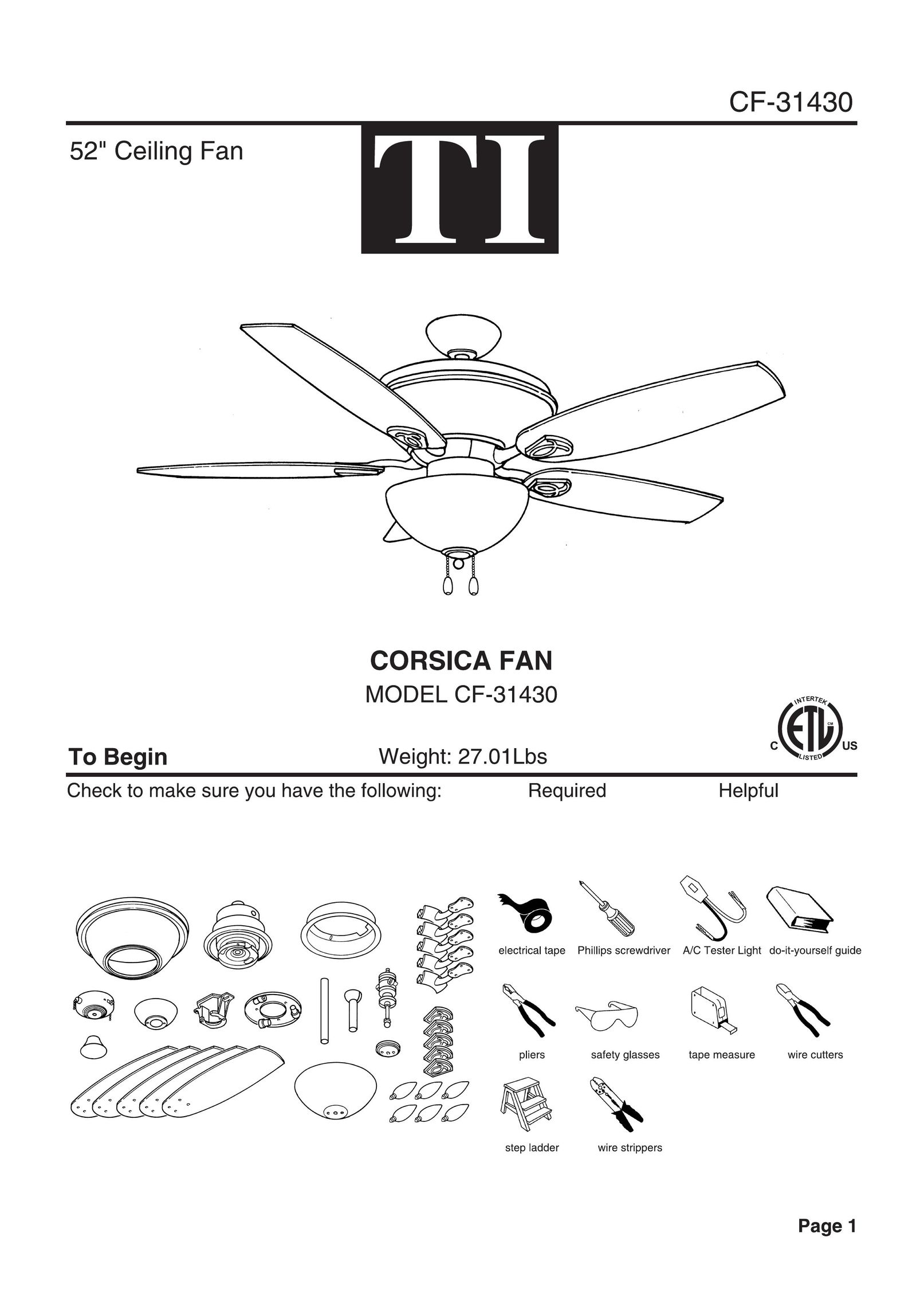 Triarch CF-31430 Fan User Manual