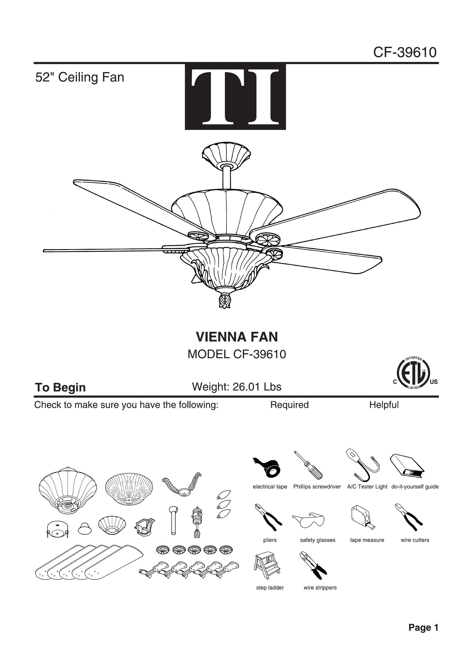 Triarch CF-39610 Fan User Manual
