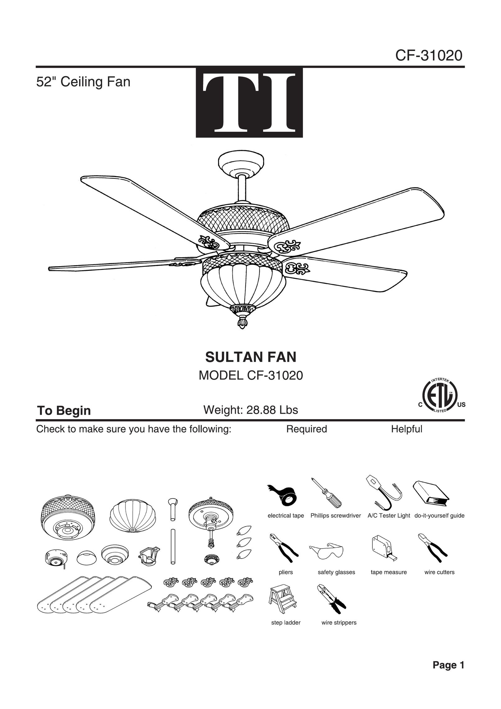 Triarch CF31020 Fan User Manual