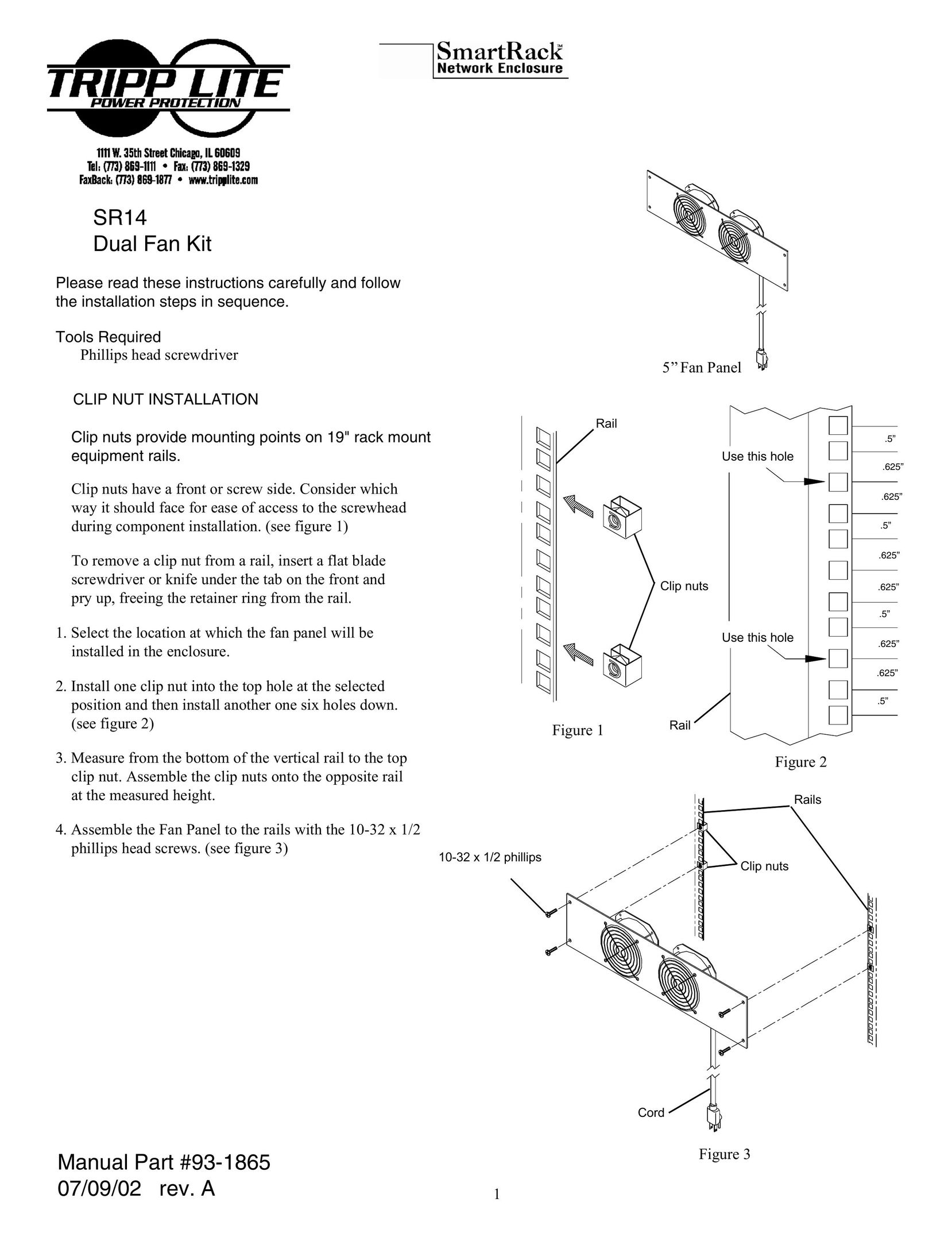 Tripp Lite SR14 Fan User Manual