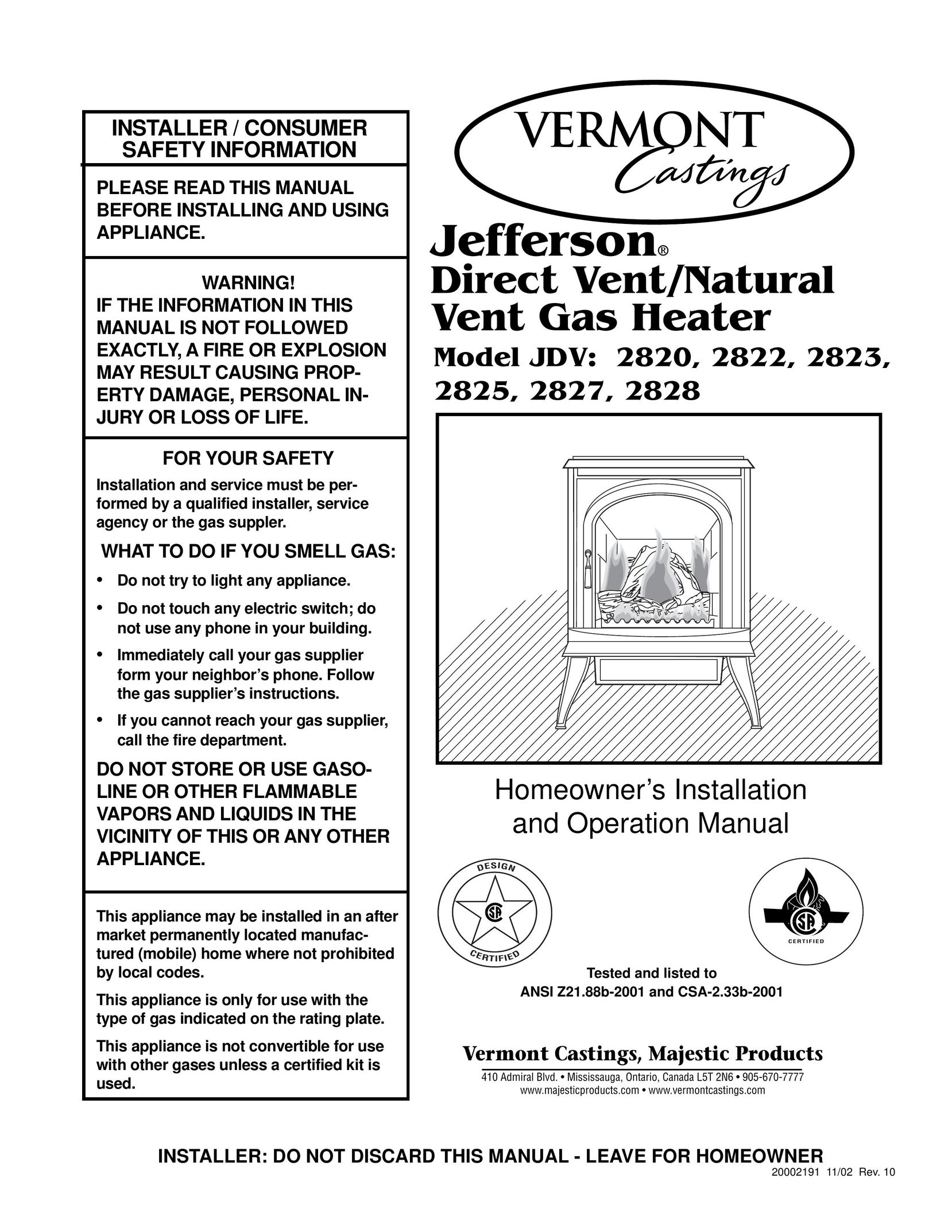 Vermont Casting 2828 Fan User Manual