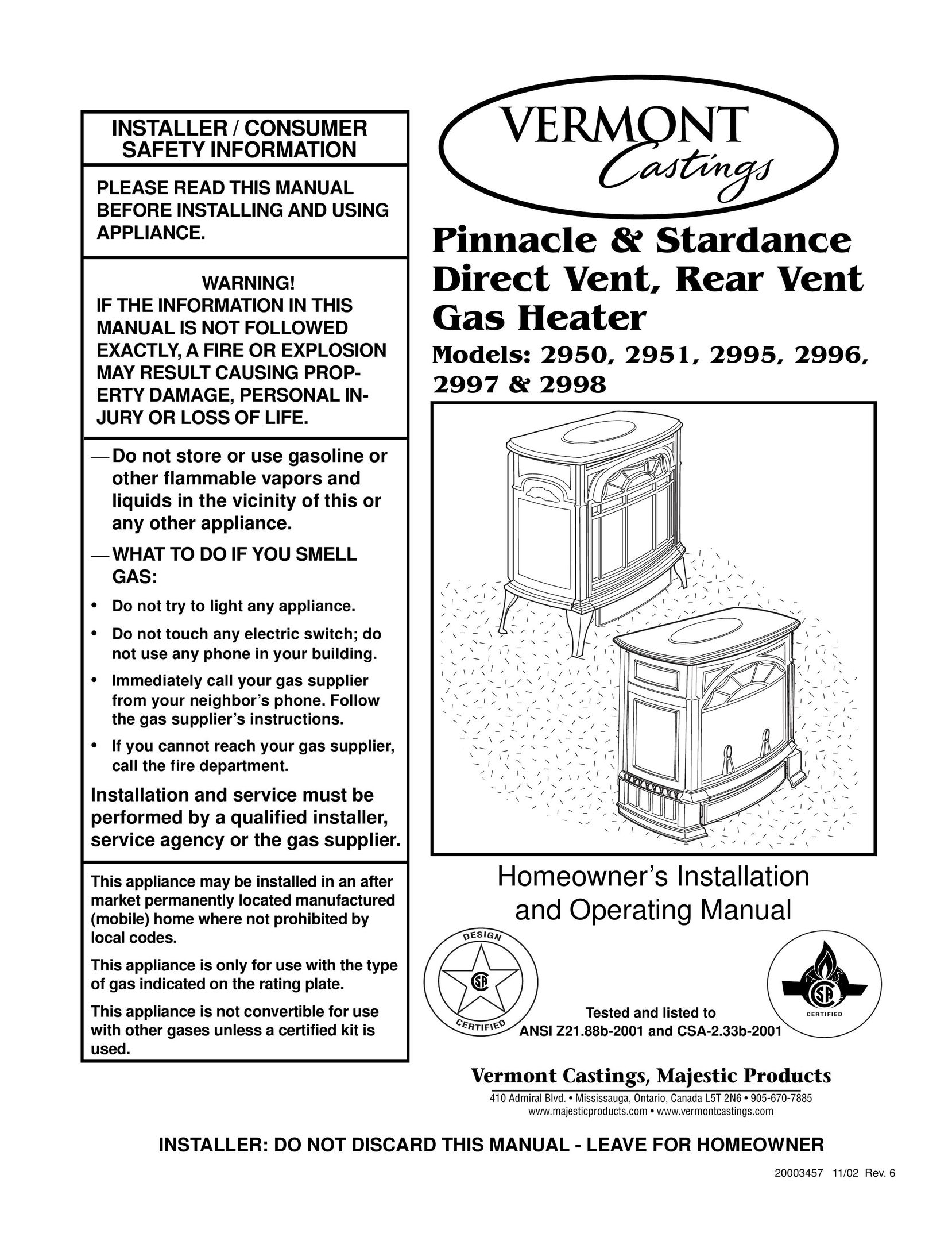 Vermont Casting 2951 Fan User Manual