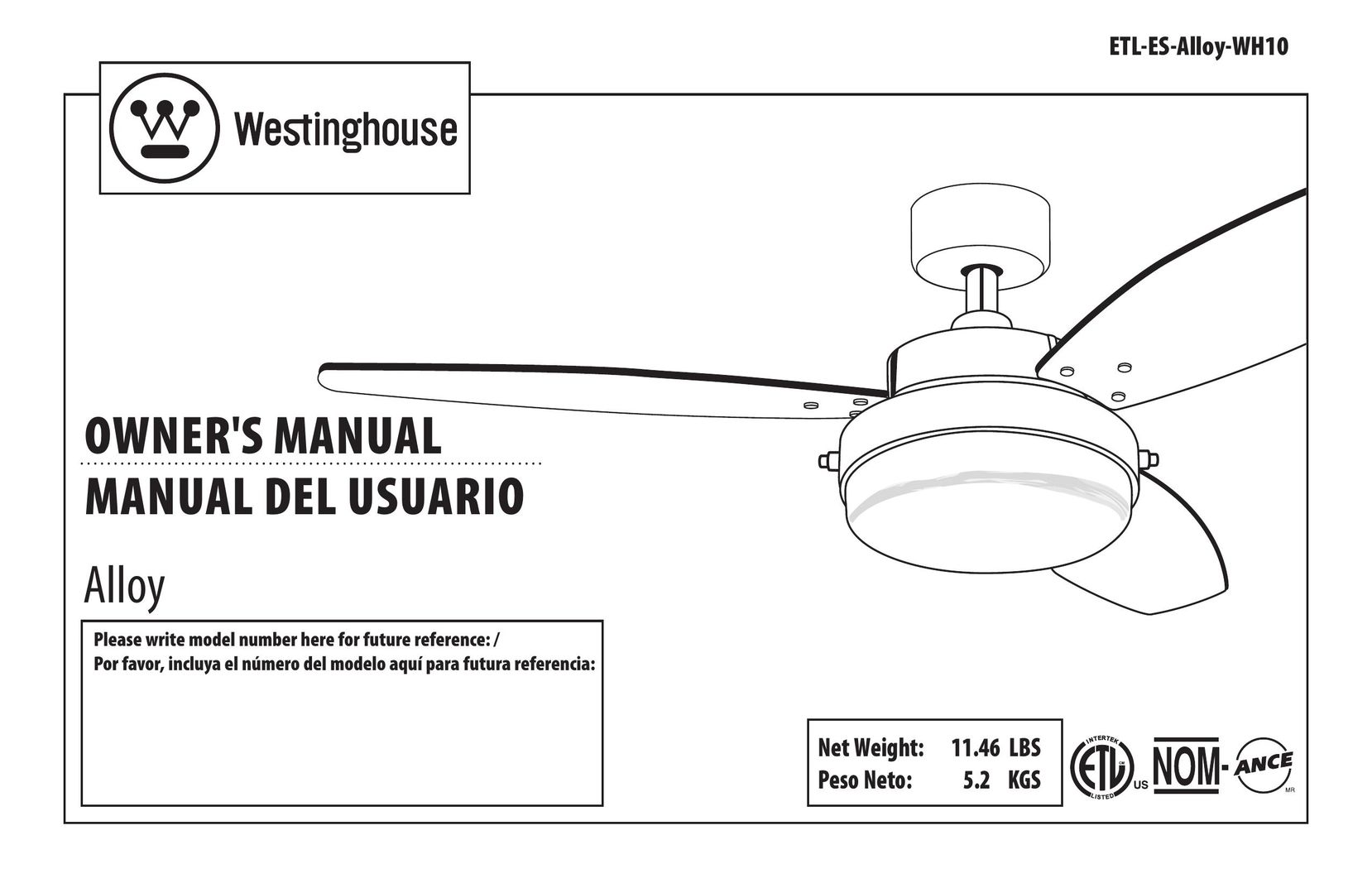 Westinghouse ETL Fan User Manual