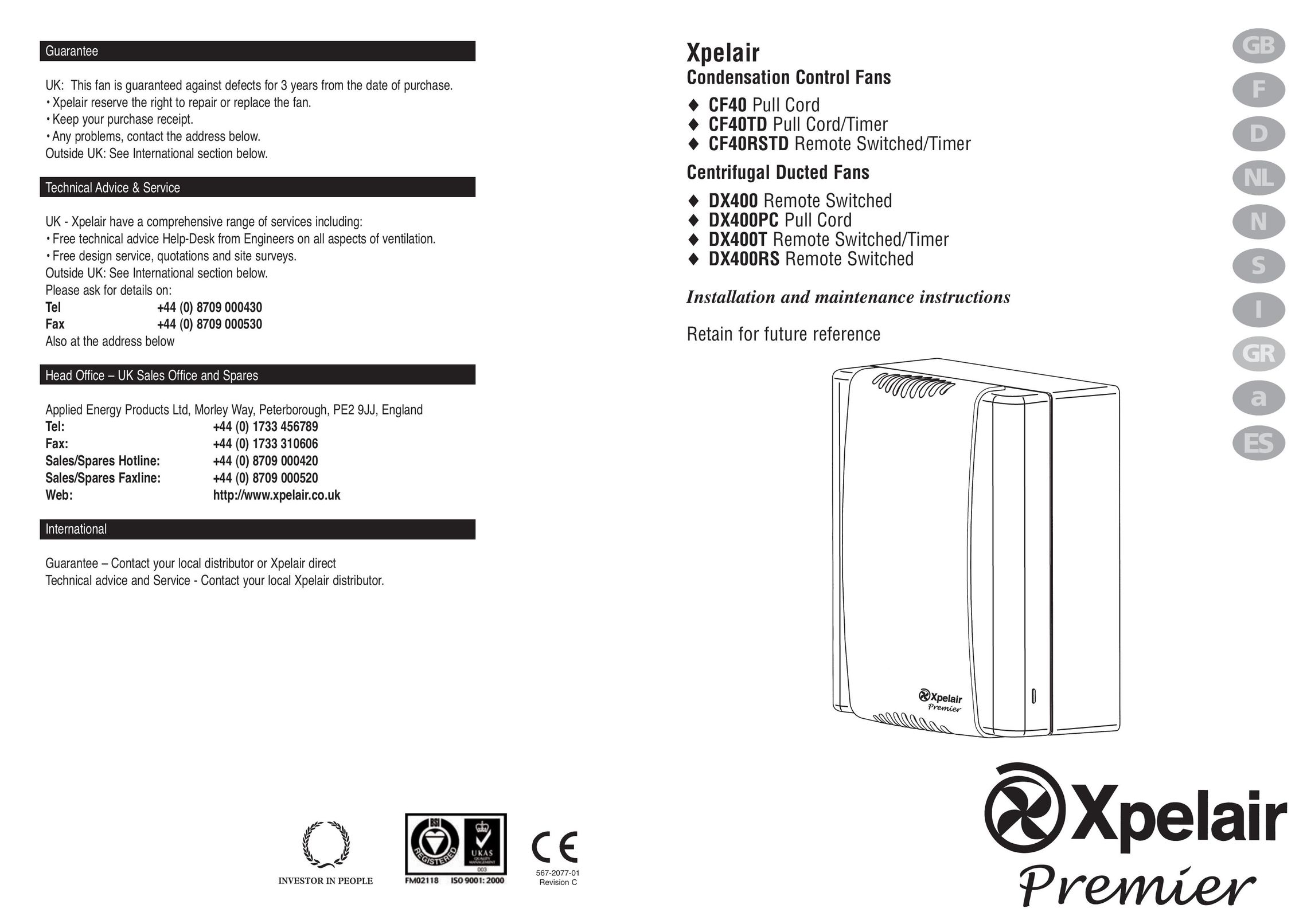 Xpelair DX400PC Fan User Manual