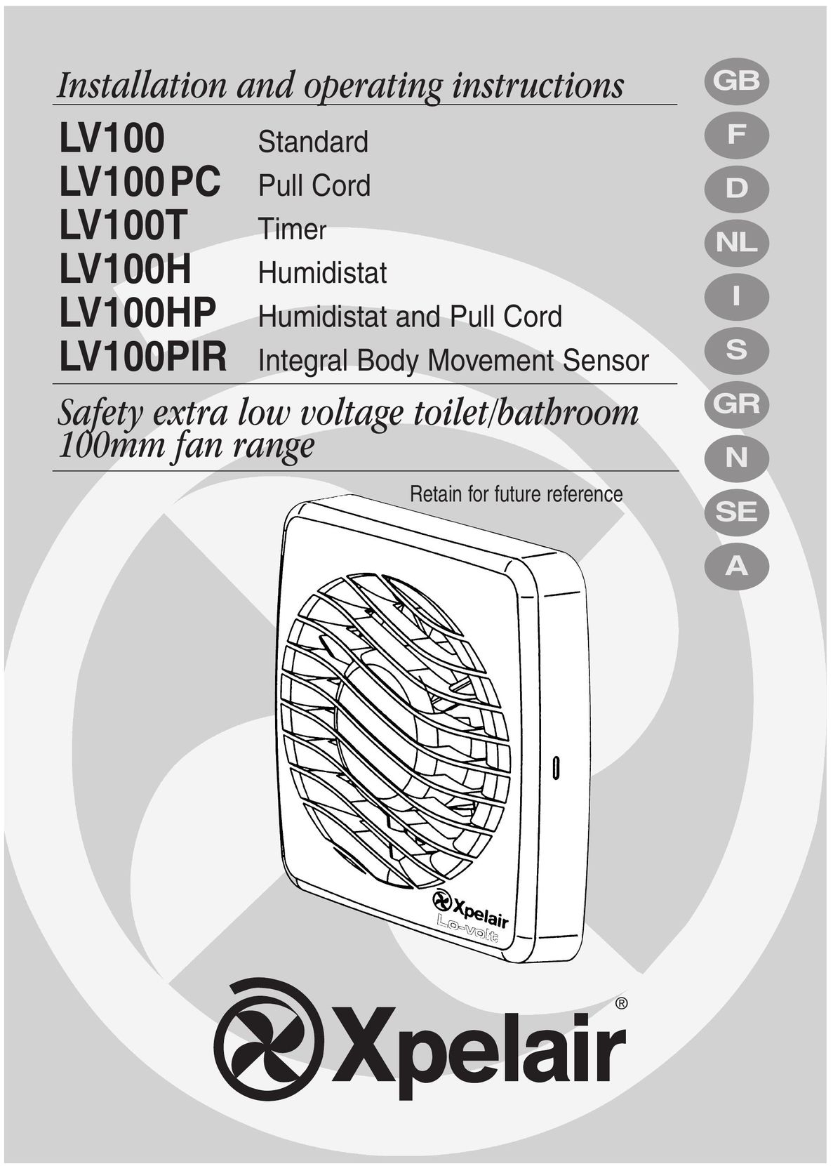 Xpelair LV100PC Fan User Manual