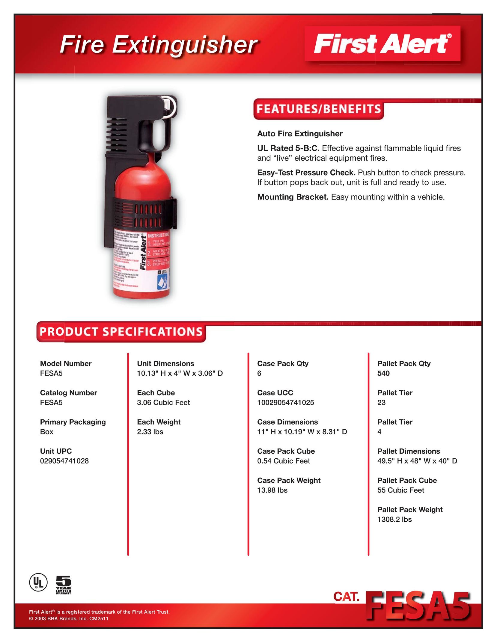 BRK electronic FESA5 Fire Extinguisher User Manual