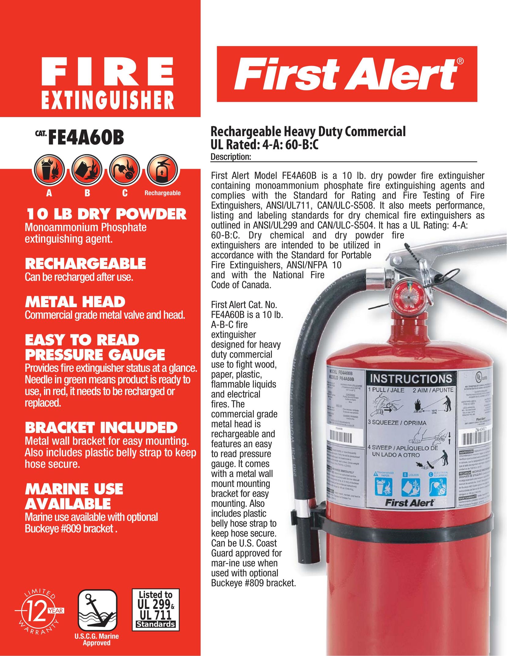 First Alert FE4A60B Fire Extinguisher User Manual