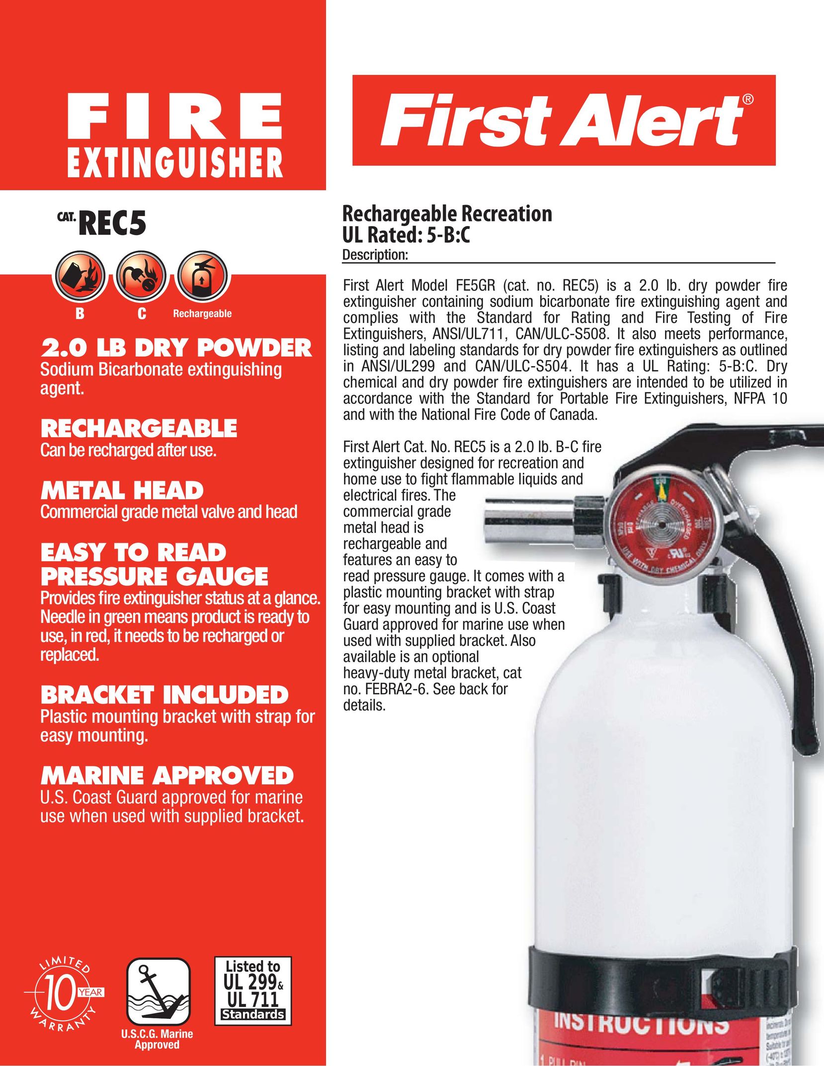 First Alert FE5GR Fire Extinguisher User Manual
