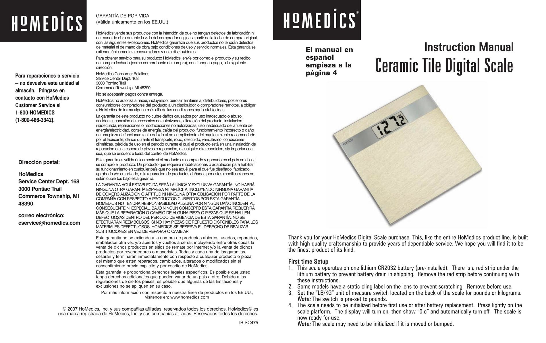 HoMedics Ceramic Tile Digital Scale Flooring User Manual