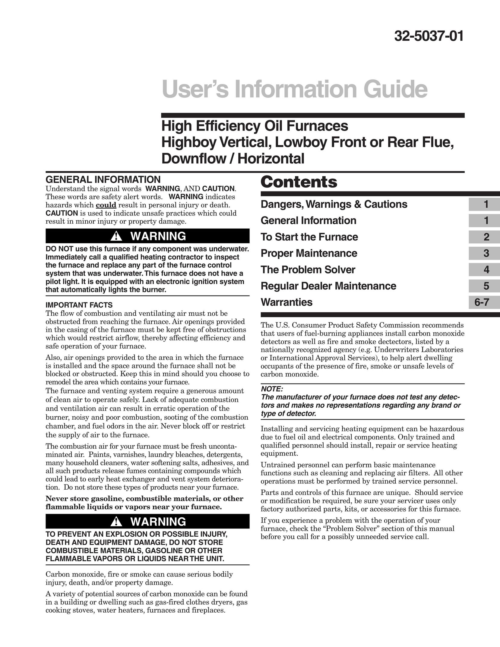 American Standard 32-5037-01 Furnace User Manual