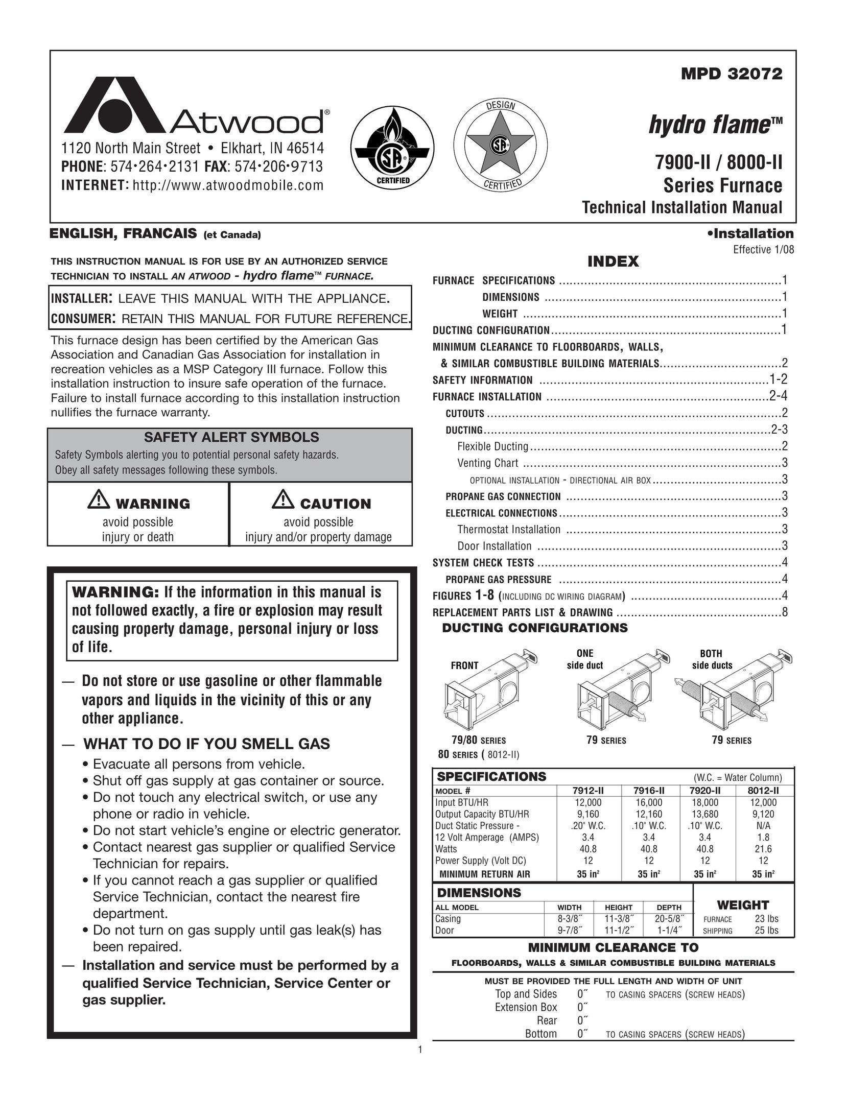 Atwood Mobile Products 8012-II Furnace User Manual