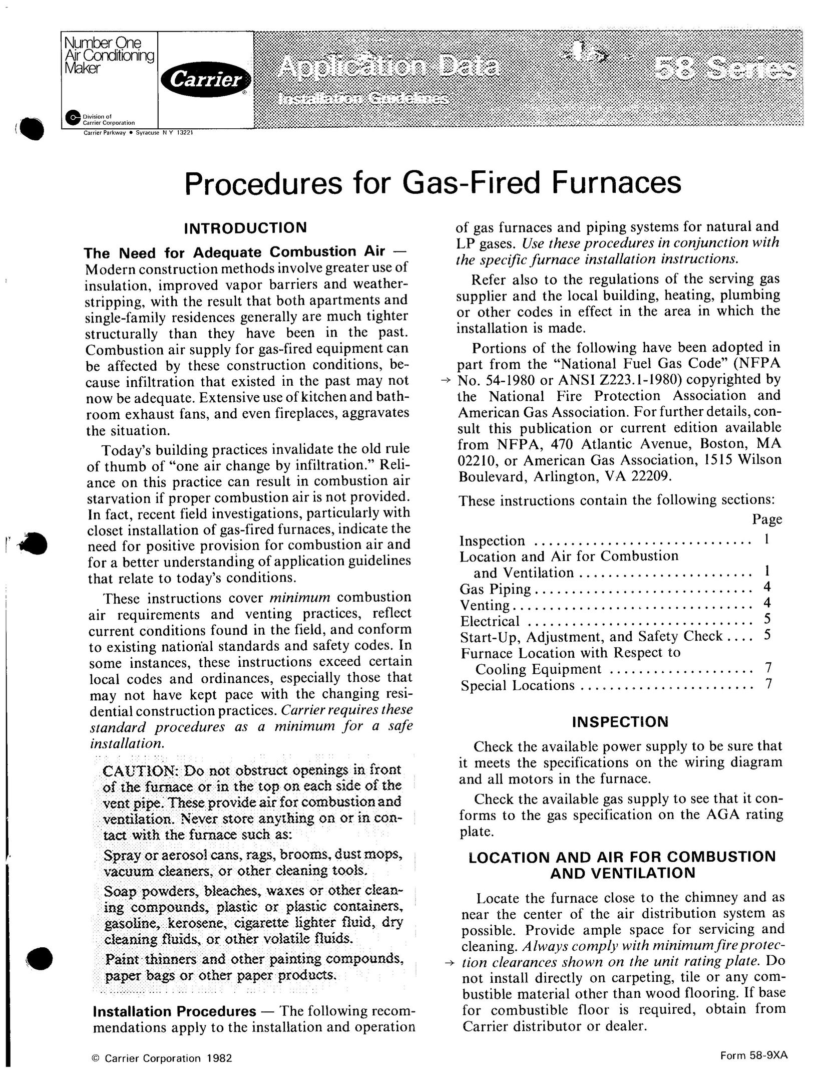 Carrier 58 Furnace User Manual