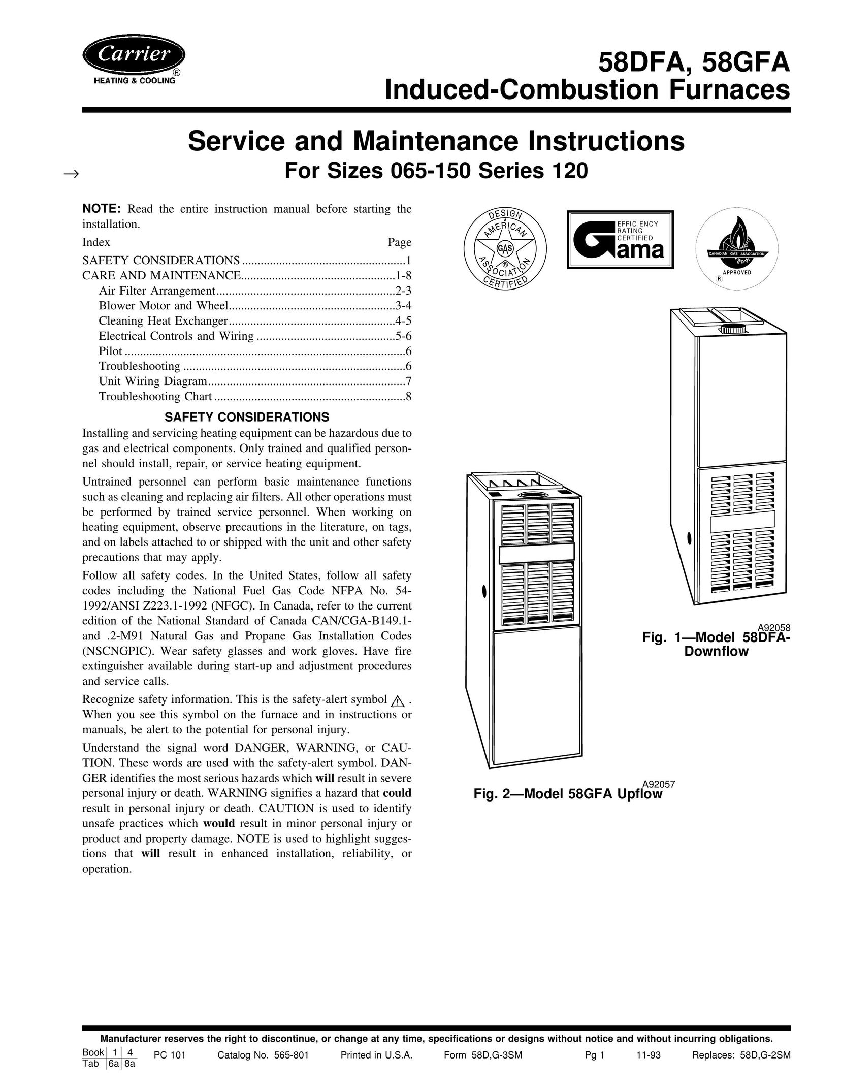 Carrier 58DFA Furnace User Manual