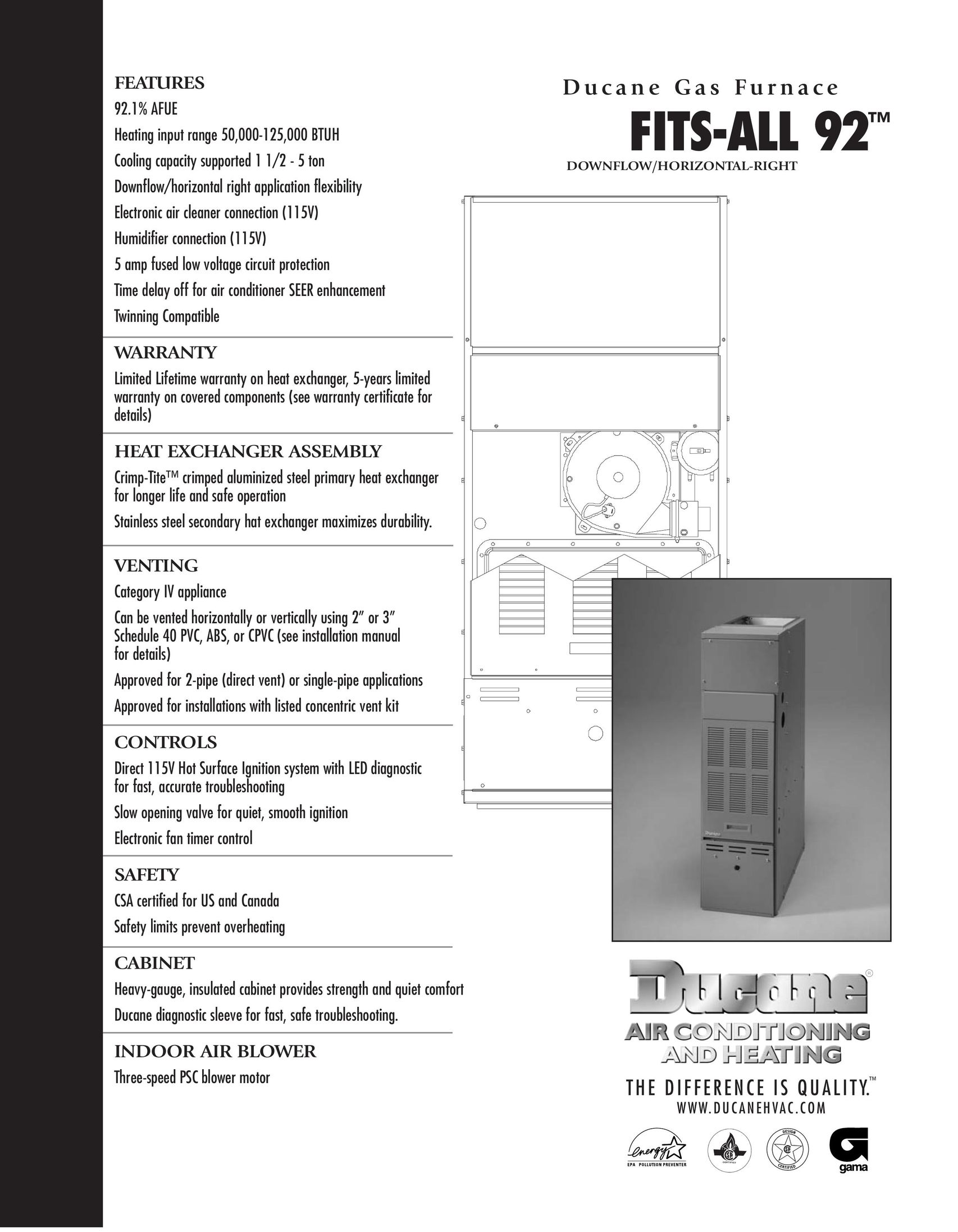 Ducane Fits-All 92 Furnace User Manual