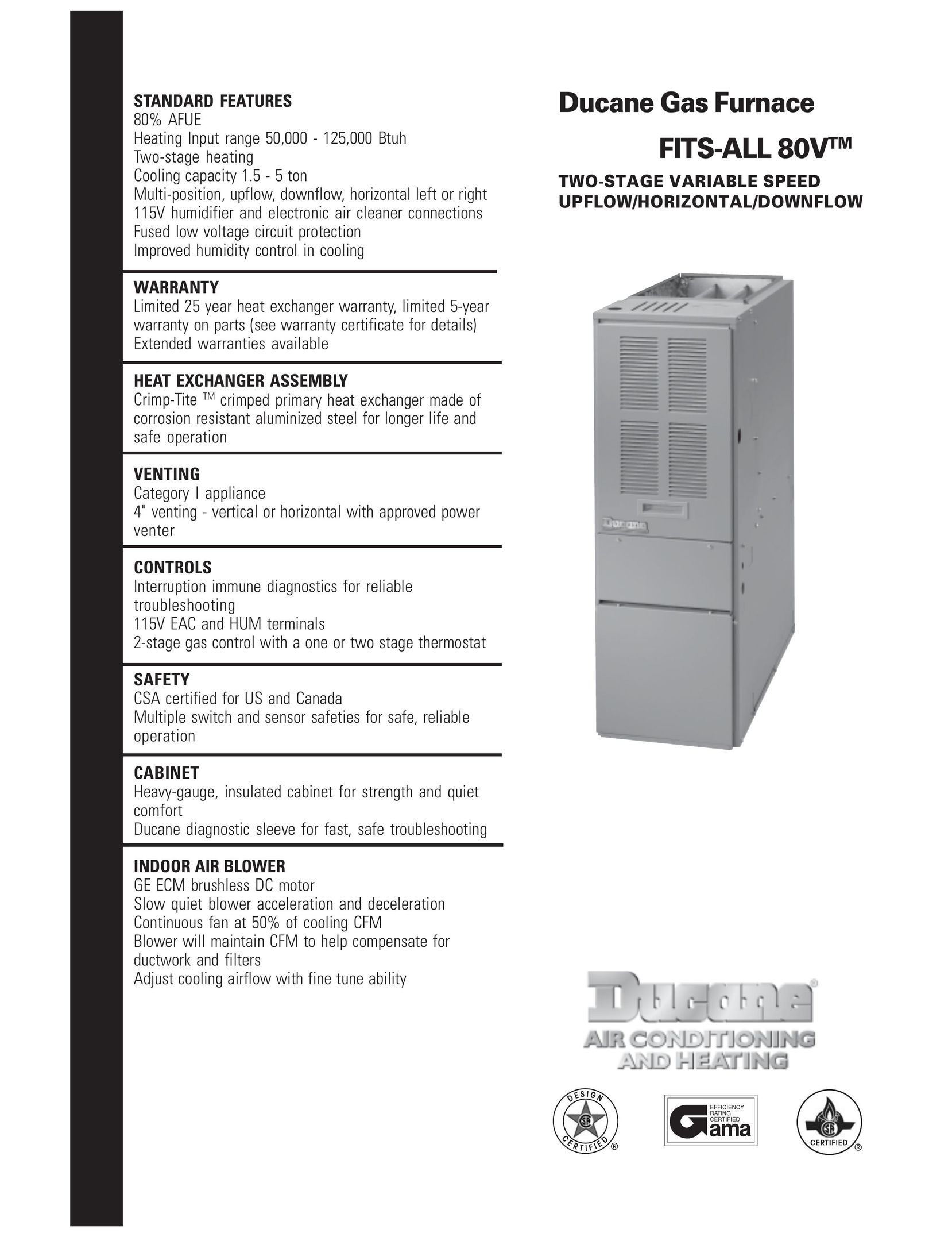 Ducane (HVAC) FITS-ALL 80V Furnace User Manual