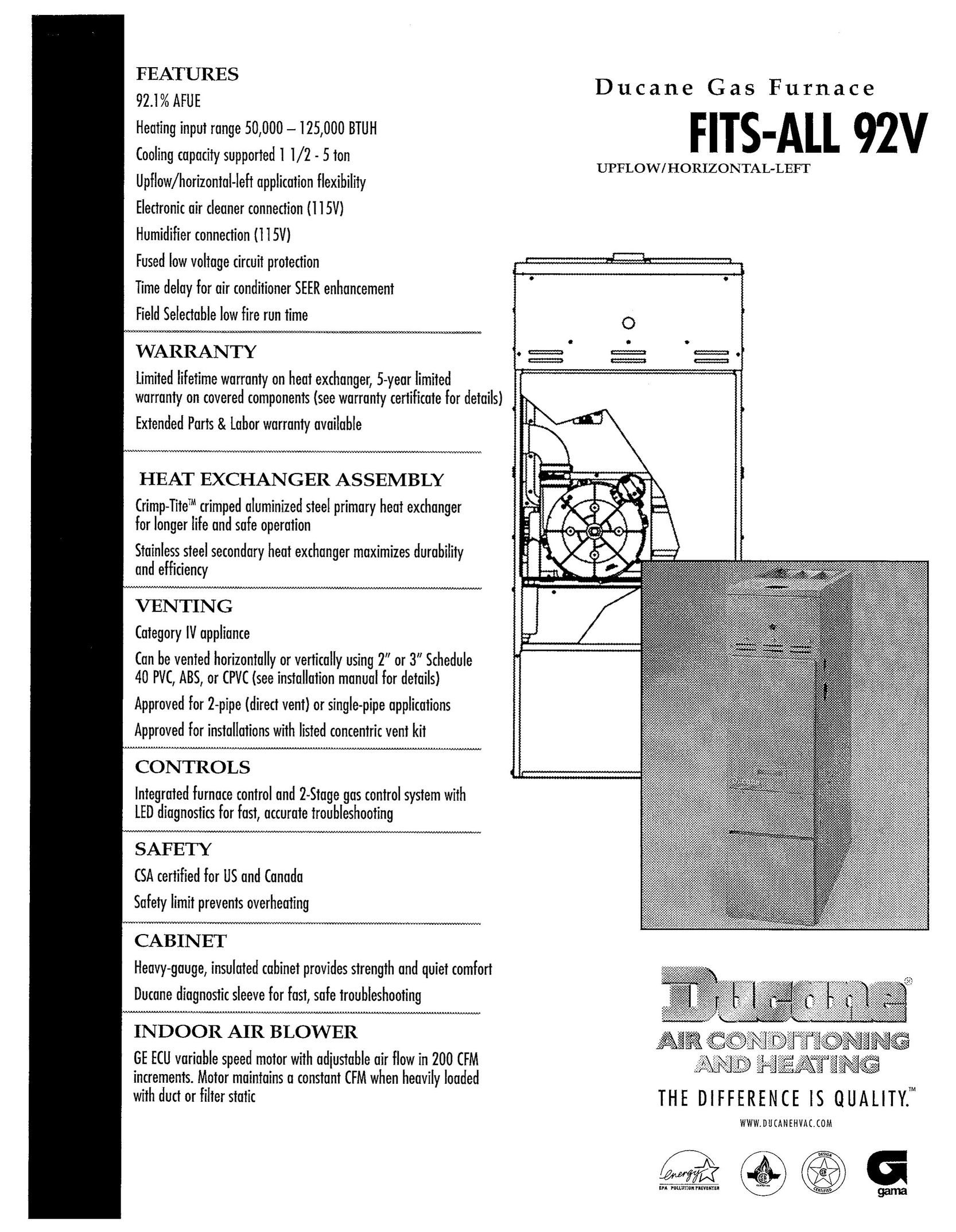 Ducane (HVAC) FITS-ALL 92V Furnace User Manual