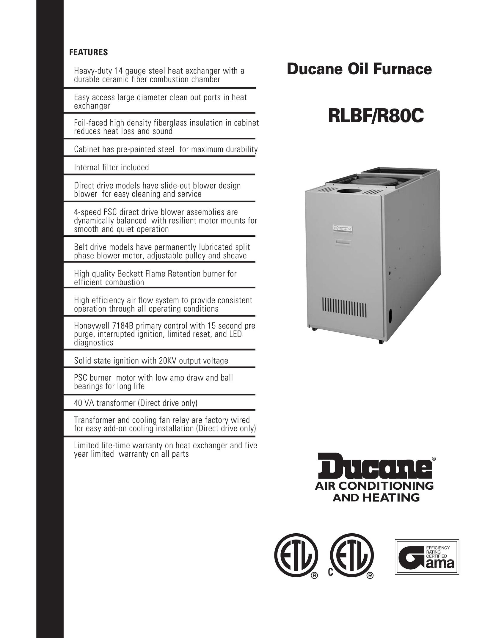 Ducane (HVAC) RLBF/R80C Furnace User Manual