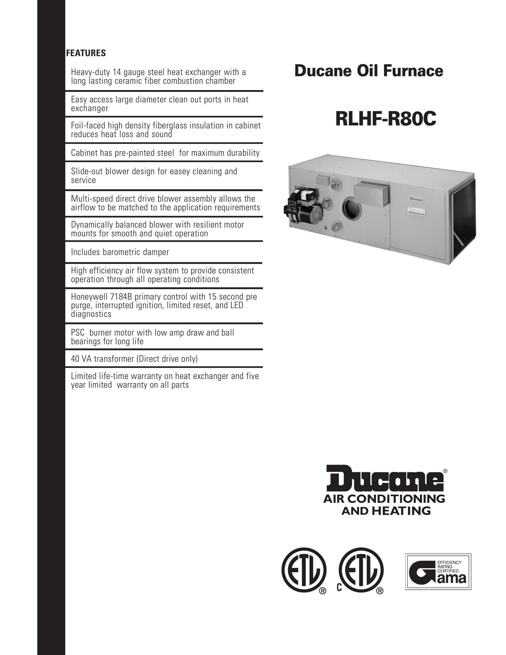 Ducane (HVAC) RLHF-R80C Furnace User Manual