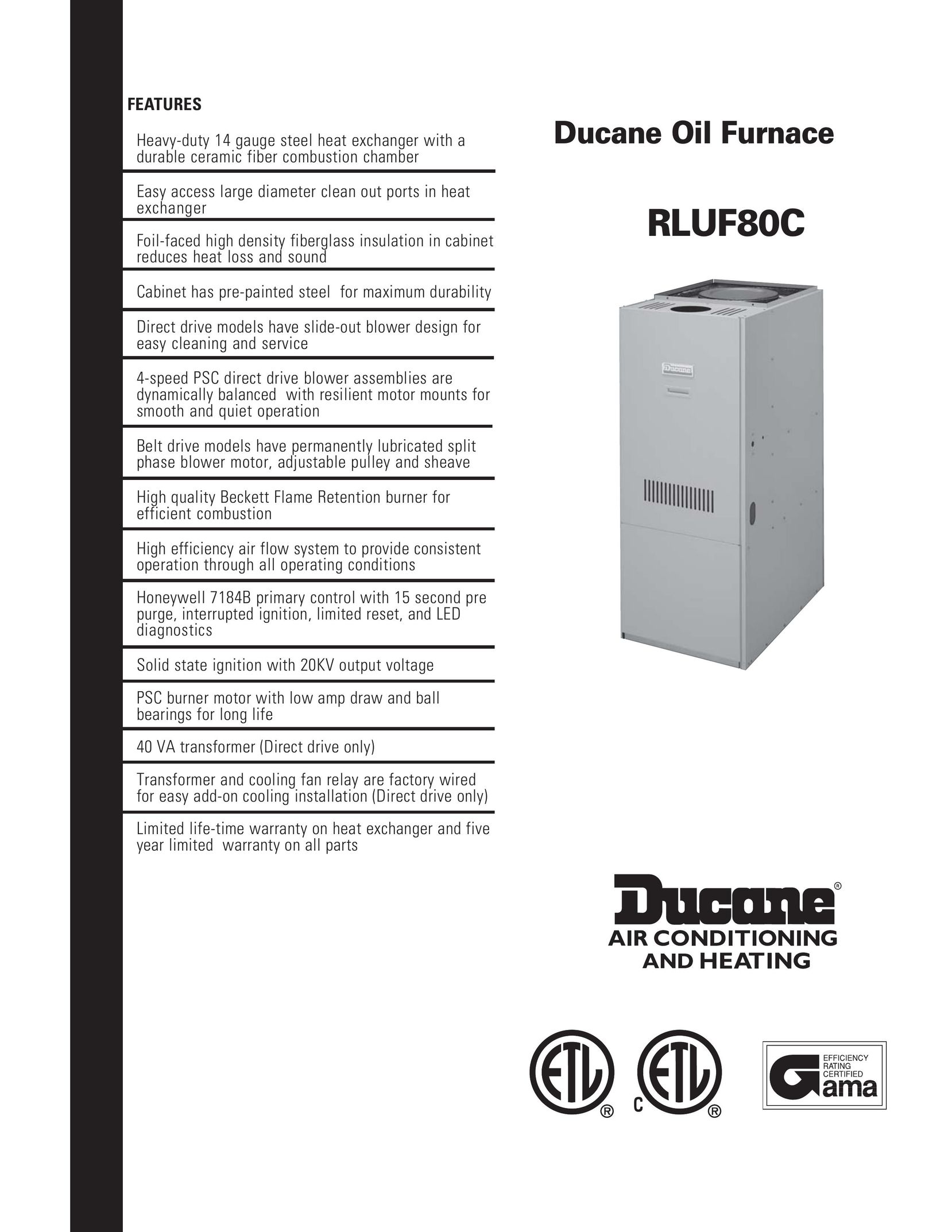 Ducane (HVAC) RLUF80C Furnace User Manual
