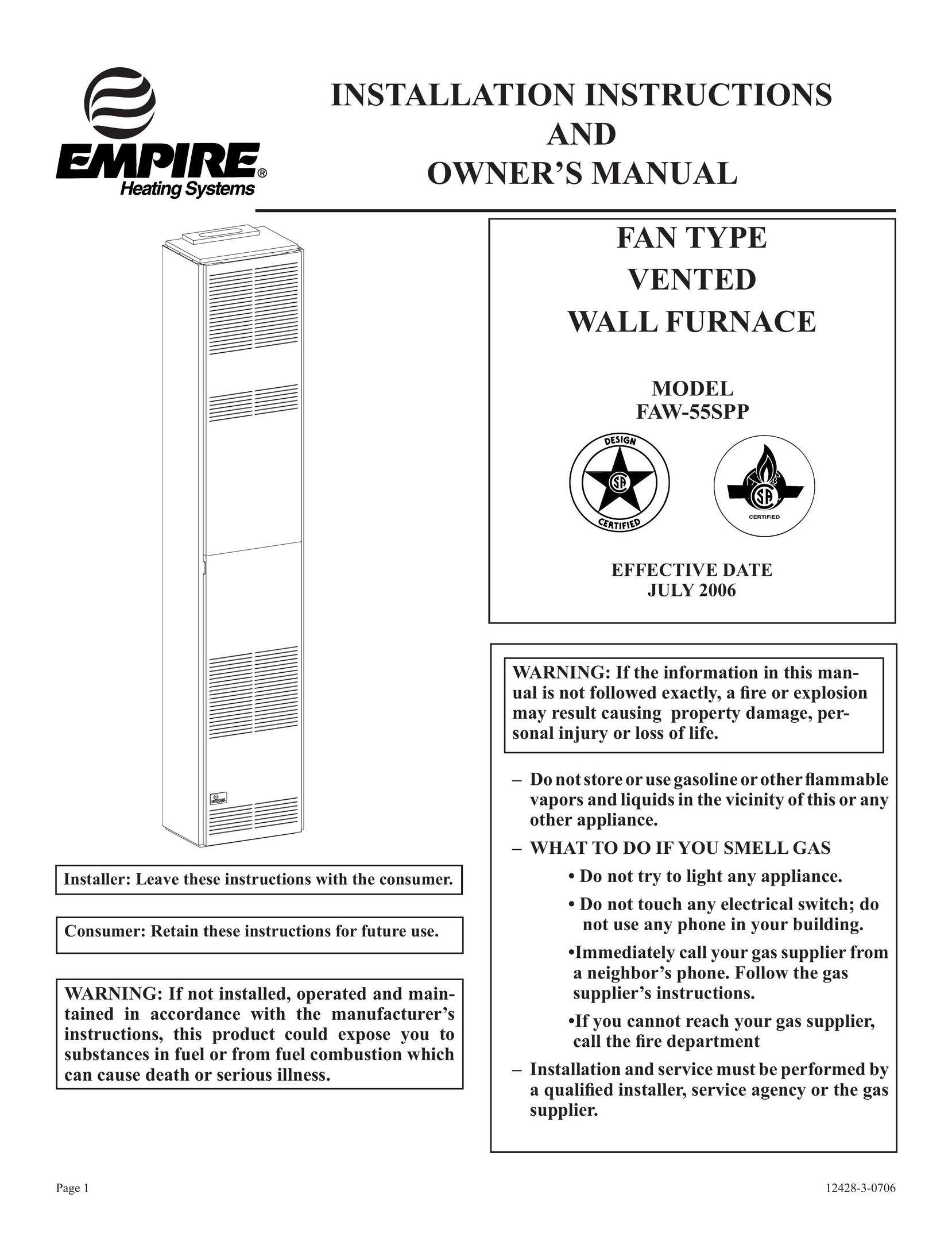 Empire Comfort Systems FAW-55SPP Furnace User Manual