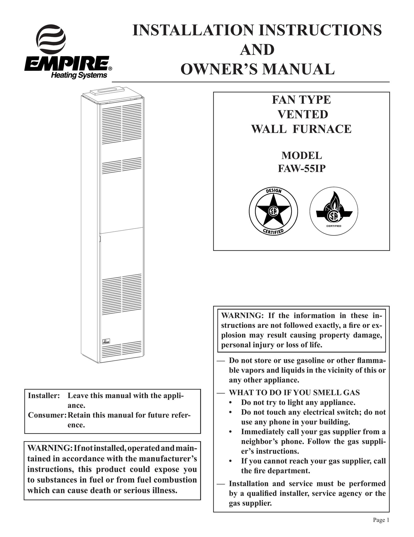 Empire Products FAW-55IP Furnace User Manual